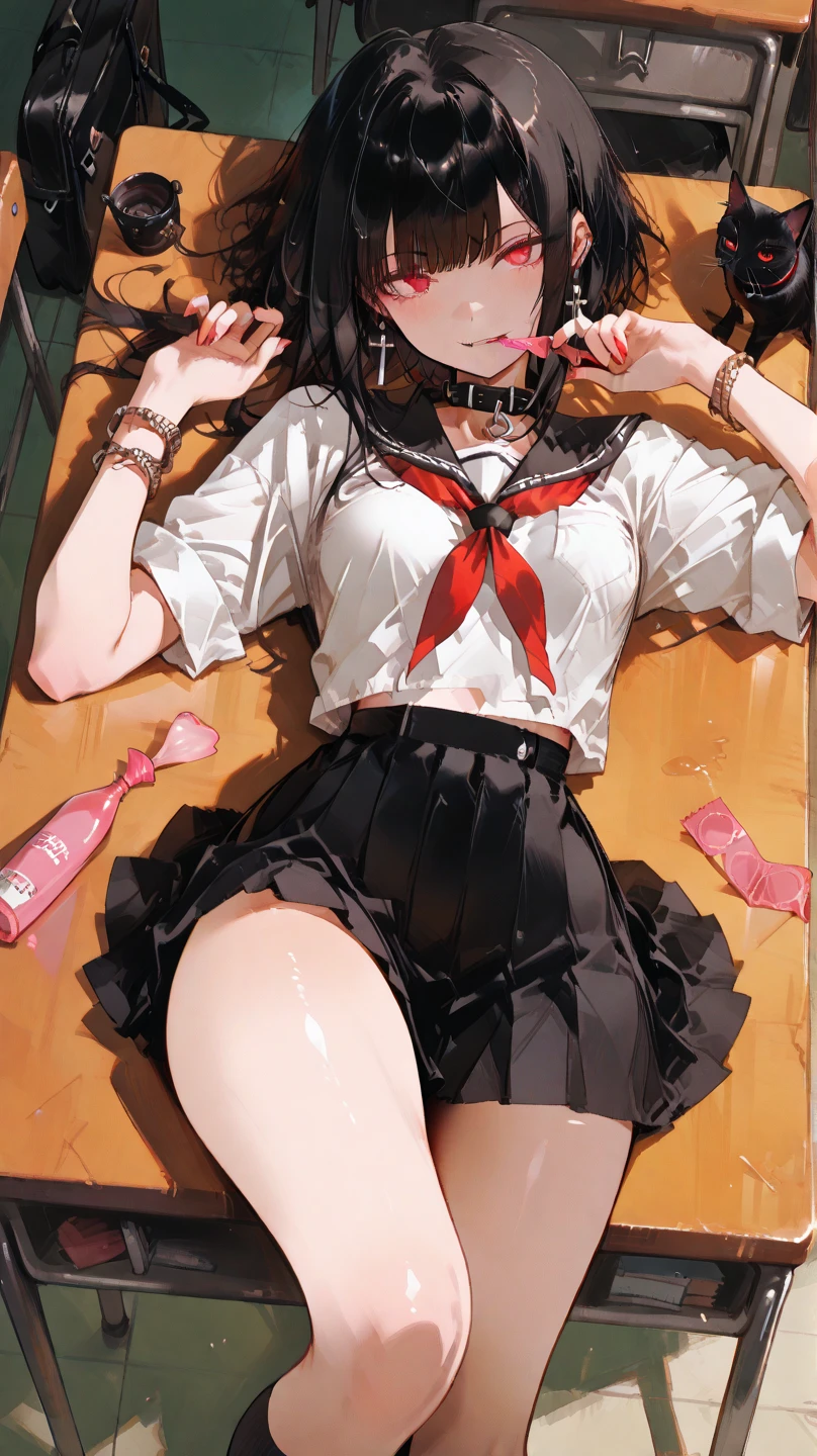 (Photorealistic:1.5), (masterpiece、Highly detailed 8K CG、Sharp lines:1.2)、hi-school girl、A dark-haired、thighs thighs thighs thighs、Beautiful anime 、Smooth Anime CG Art、Beautiful anime 、Beautiful anime girl, (10year-old beautiful girl:1.4), Detailed skin, (gleaming skin:1.6)、short-hair、Beautiful black hair、brown Eye、( streaming sweat:1.2), (flat chest:1.6), (Muscular thighs:0.2), (slim:1.6), (latex student clothes:1.7), (a sailor suit:1.6), (Dark blue pleated skirt:1.6), (full body:1.4), solo, (one girl:1.4), standing, from front , (from below:1.3), Inside the classroom, (blush:1.5), (anguish:1.4), (spread legs:1.4), open mouth, (Lots of clear drool overflows from her mouth and drips from her chin.:1.5), (half closed eyes:1.6), (Sweat pouring from her pubic bone:1.4), (crying:1.4), (Female genitalia wide open:1.5), (many Tentacles clinging to her:1.5), (short sleeve:1.2), Tentacles sex with genitalia, Tentacle fellatio