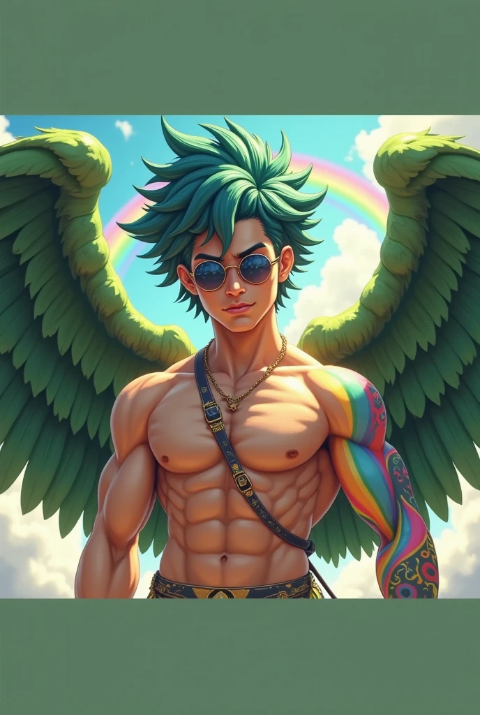 Corpo de adulto, rainbow hair, seios grandes, (rainbow hair), asa de anjo