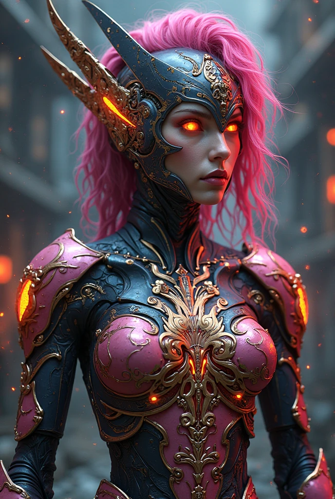8k extremely detailed wallpaper) +, an average photo of a woman with horns and purple flames protruding from her head, beautiful elegant demon queen, portrait of a dark fantasy nymph, portrait of a female demon, portrait of demon girl, white horns demon queen, with horns, real and menacing vision, dark queen of snakes, design girl lush horns,  demon woman, digital fantasy portrait, portrait of a scorpion goddess in a destroyed cyberpunk city, detailed eyes, waist up Intricate, high detail, dramatic, best quality masterpiece, photorealistic, detailed, 8k, HDR, backlighting, flower, light glows, chromatic aberration, sharp focus