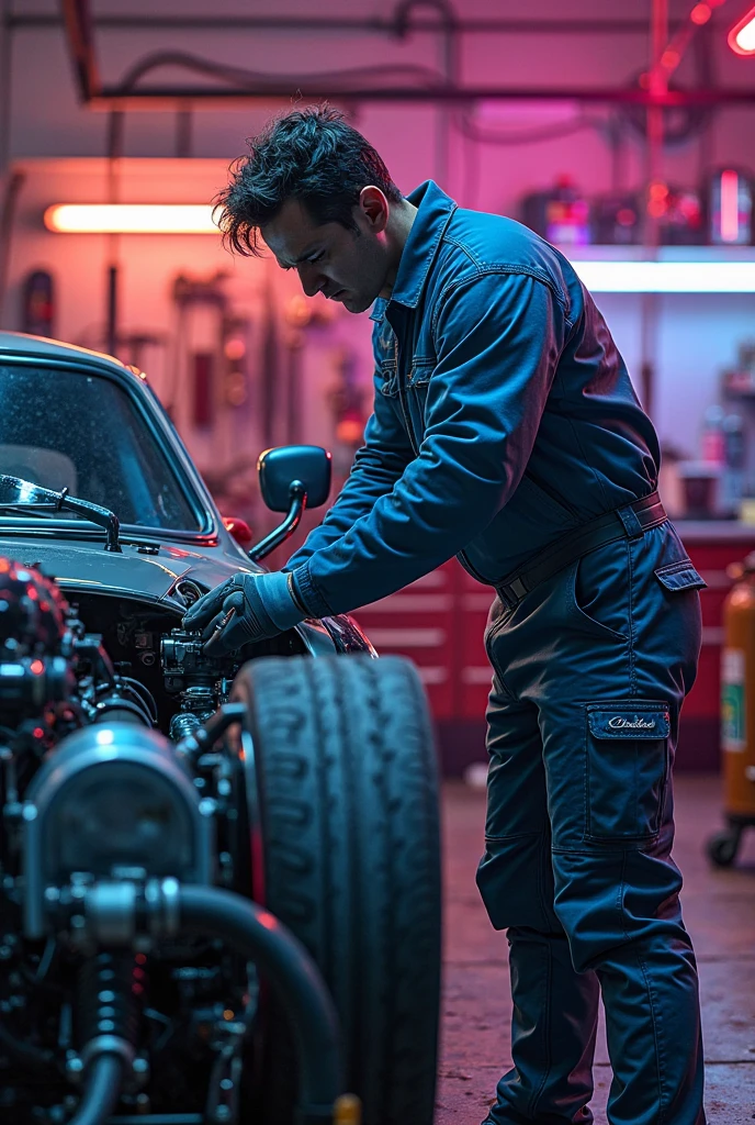 create 5 NFTs related to mechanics with black and blue colors with normal clothes dirty with grease as if they were working,each with a variety of colors and style and function