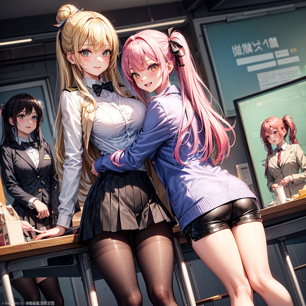 ((二人のIn underwearの女性はセクシーにOffice corridorを歩いている:1.4), Beautiful Anime Women, Beautiful art style, Anime characters, ((Smooth texture, Realistic texture, Anime CG Style)), ((Highest quality)), (Very detailed), (Very detailed CG 統合 8k 壁紙), Very detailed, High-resolution RAW color photos, Professional photography, Brown Hair, Stylish hairstyle, Great face and eyes, Beautiful and large breasts, Slender body, (Stunningly beautiful woman), (Detailed face:1.2),(Office corridor, Many business people walking down the corridor, There is a window in the hallway:1.3), ((Bow tie around neck, High heels:1.3), (Employee ID card worn around the neck:1.5), (Sexy and cute shocking pink underwear:1.3), (Stylish shiny hot pink satin panties, Side-tie panties, Panties with plain shocking pink center and lace decoration on the sides:1.3), (Thin panties:1.3), (Hot pink micro lace satin bra, Hot pink bra with lace trim, Thin bra:1.3), (lace garter belt, Garter Strings, Black knee socks:1.3):1.3), naked, In underwear, In underwearのオフィスレディ, Exact number of arms, Exact number of legs, Perfect Anatomy, (Embarrassed expression, Surprised expression), Angle from the front, Exact finger count、Exact number of legs、(Exact number of arms:1.0, Exact number of hands:1.0), (Perfect hands, Perfect Anatomy)