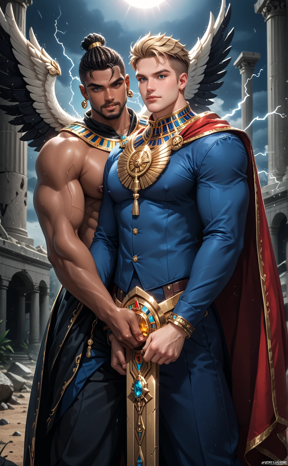 outdoors, ((clearing in an oak forest)), mountains in the background AND
(((2boy))), tall muscular handsome hunk ((age 30)), masculine, dark brown hair, powerful pecs, big biceps, wearing glowing ((bismuth barbarian armor)), <lora:Clothing - Bismuth Armor:0.40> AND
(touching his pecs), (((2boy))), diminutive short cute twink (((age 19))), honey blonde hair, blue eyes, pale skin, rosy cheeks, blushing, besotted, wearing sheer translucent colorful (silk tunic),
Latent Couple: "divisions=1:1,1:2,1:2 positions=0:0,0:0,0:1 weights=0.2,0.8,0.8 end at step=36"