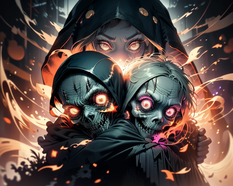1boy, 1girl, winter, cold, snow, night, looking at each other, horror, scare
darkener:1.5
detailer:0.5
1boy, ((god:1.2)),((black cloak:1.2))(no face:1.5), (goat's head:1.6), (skeleton:1.2)
1girl, red eyes, black hair, (crying:1.2), ((scary face:1.4)),(( red dress:1.2))