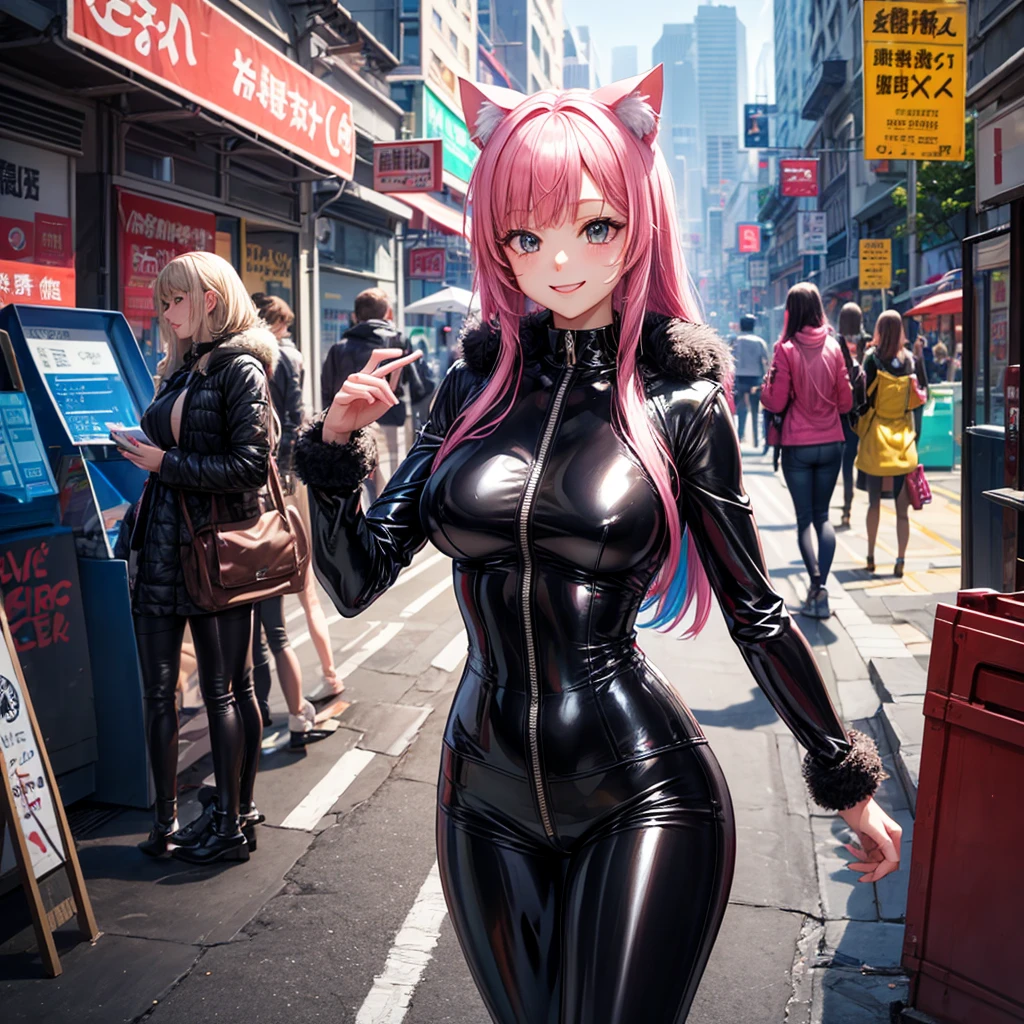 Put your hands behind your head，solo person，are standing，Anime girl in purple swimsuit，Cat ears and purple tie, seductive anime girls, ilya kuvshinov with long hair, Biomechanical OPPAI, Smooth anime CG art, holograph, Anime girl with long hair, (Anime girl), attractive anime girls, Beautiful anime girl, pretty anime girl, female anime character, Anime waifu