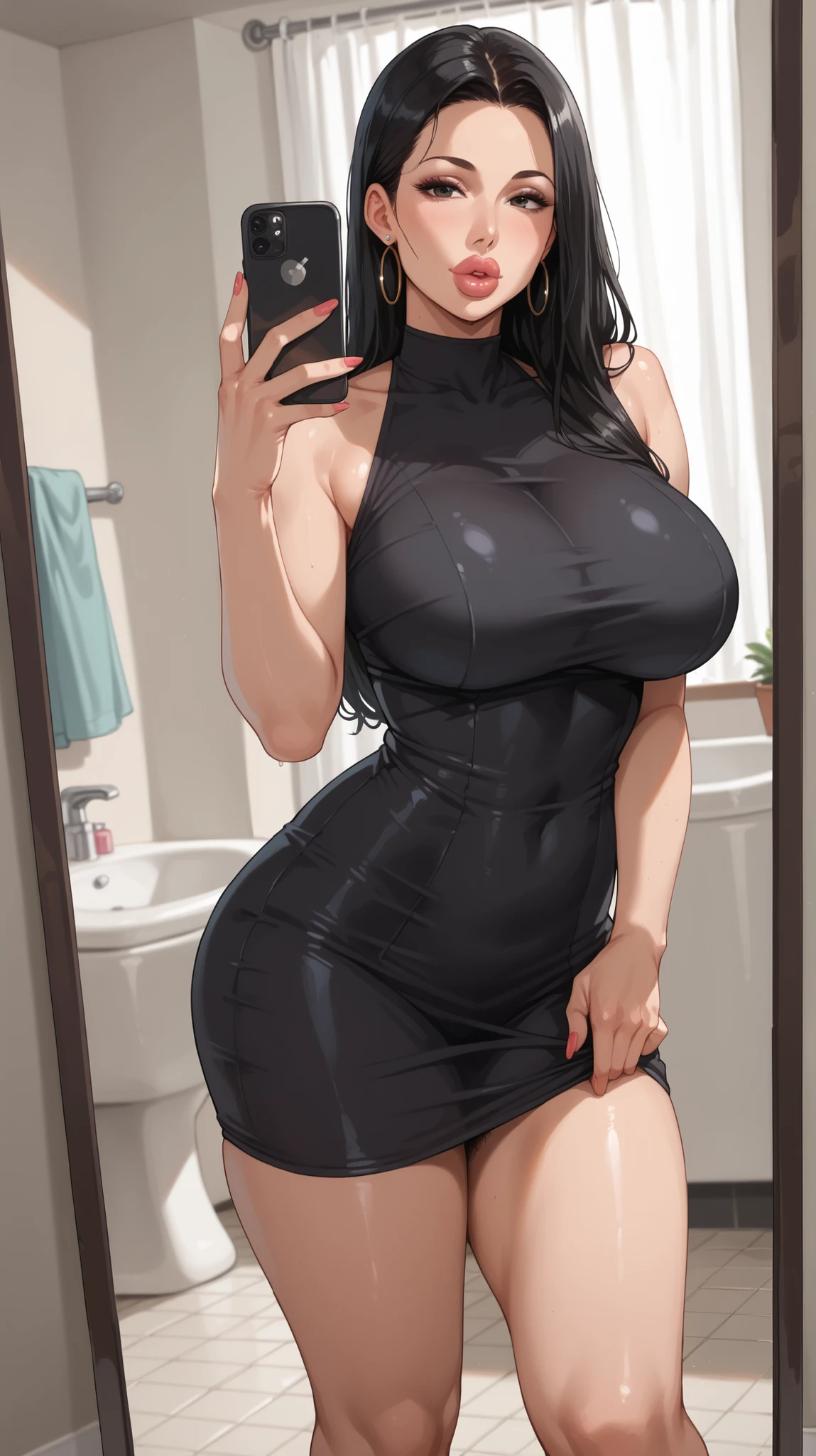 Araffe woman in a black dress squatting on the floor taking a selfie, vestido sexy, Outfit muy sexy, Diosa japonesa, Traje sexy, full lenght shot, lucir sexy, sexy :8, Belleza asombrosa, cuerpo voluptuoso, con un vestido negro ajustado, Poses elegantes, Toma de longitud de cuerpo completo, Dama seductora, Belleza asombrosa, Traje revelador