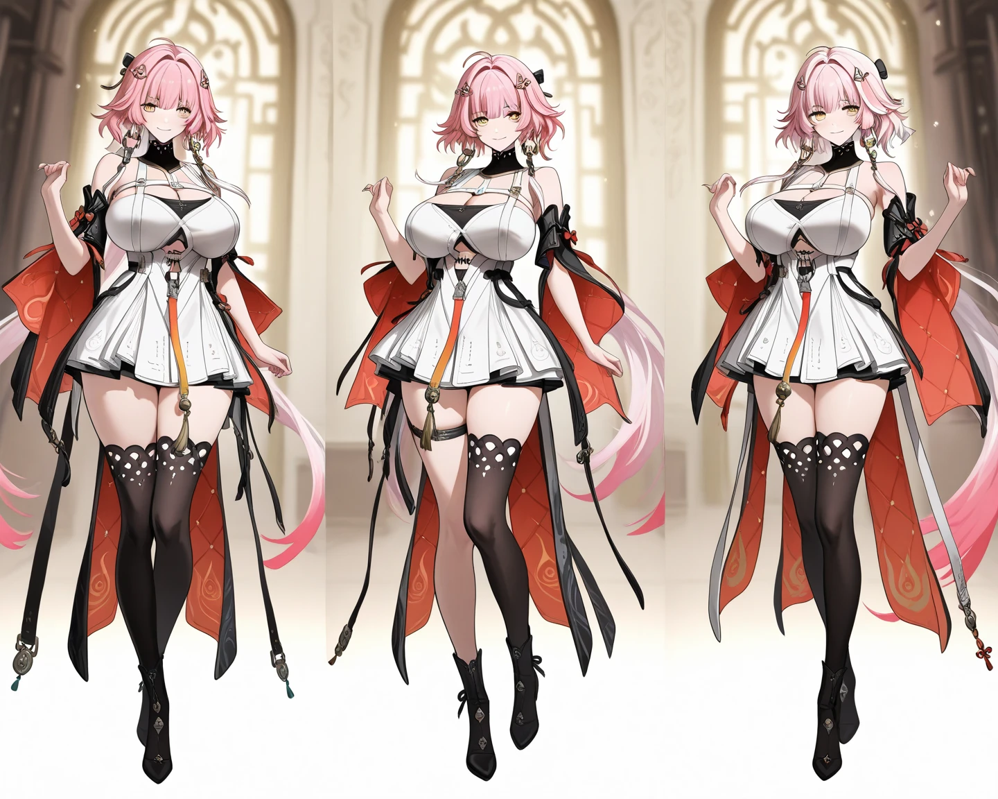 Full body girl, pregnant, cum on thighs, huge belly, cum on belly, huge breasts, cum on breasts, yellow eyes, glasses, shy, tsundere, embarrassed, pout, straight long hair, pink hair, visible belly, idol clothes, gloves, boots, best quality