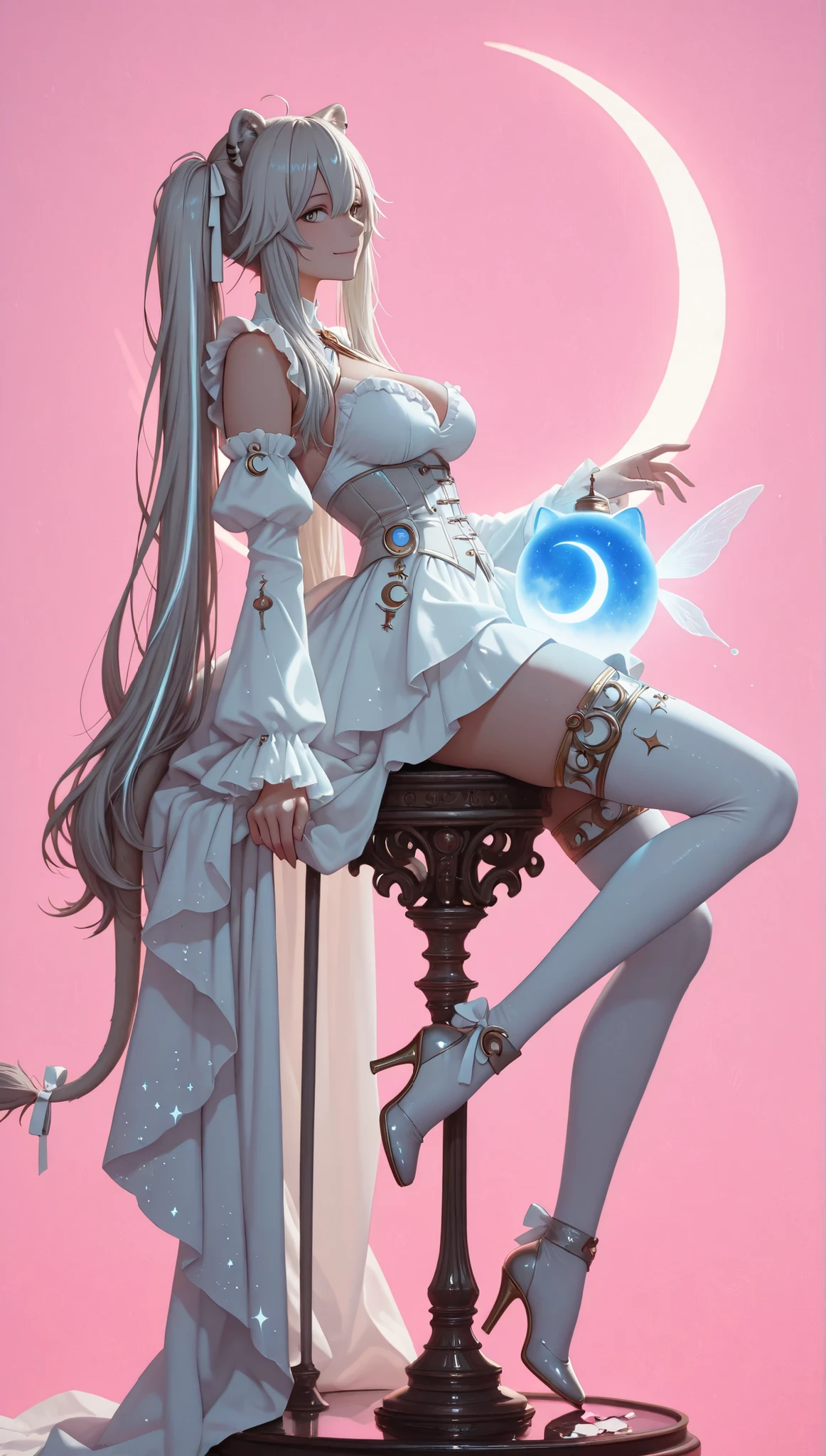 (best images quality),(Extremely detailed description),1girll,Dressed in ancient fairy costumes,(Very detailed details of the face),(full bodyesbian),(Very perfect body structure),(Very detailed and perfect facial depiction),Chang'e rushes to the moon,(((A white rabbit:1.2))Next to Chang'e:1.2), Blue starry sky,(Very large moon close-up),Moonlight shines through the clouds,,As estrelas(glitters),universe background,garments(blingbling),(tmasterpiece),(Brilliant results),(8k wallpaper),(Photography Award),Chinese mythology,Fantasy theme,ultra-realistic realism,realisticlying