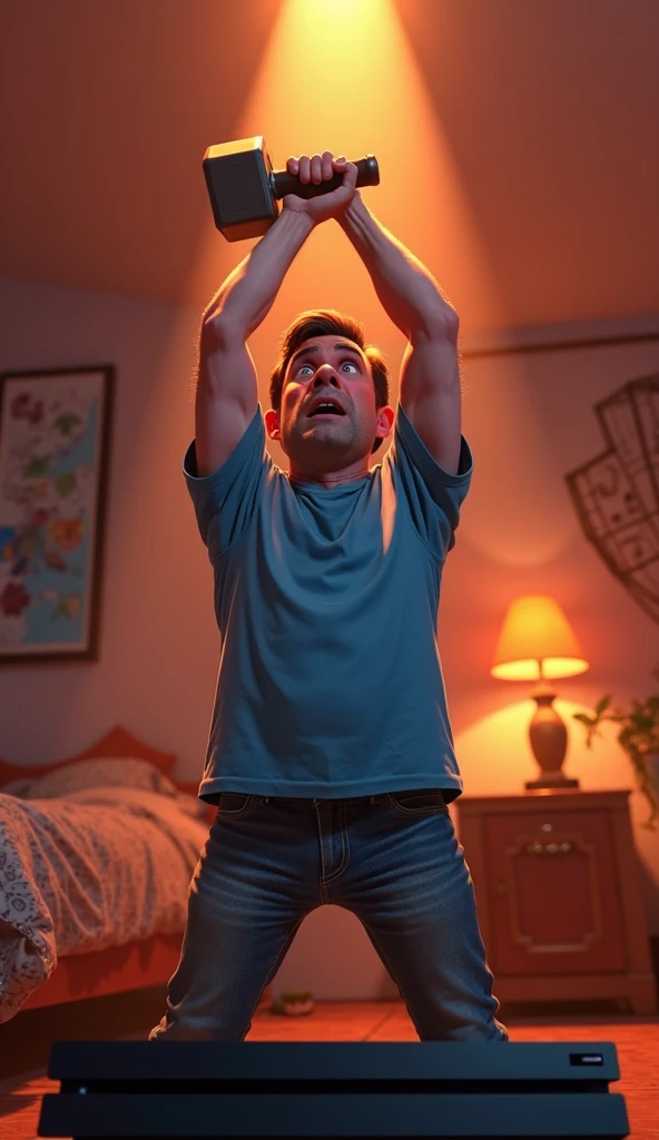 Sagging, French, Shorts, Upper body naked, boxer, Stubble, face, Inside the house , Cinematic , handsome man giant size difference head reaching on the ceiling moaning face speech bubble english text standing