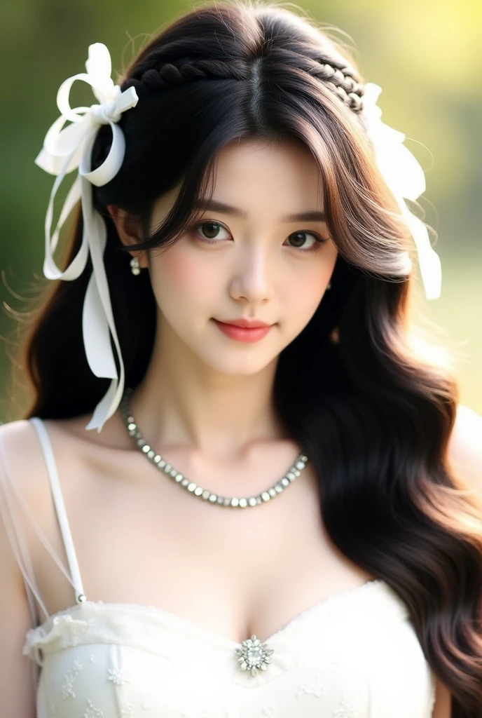 best qualityer, work of art, ultra high resolution, (photorrealistic:1.4), CRU photo, 1 girl, beautiful background, fully body, gazing at viewer, delicate white dress