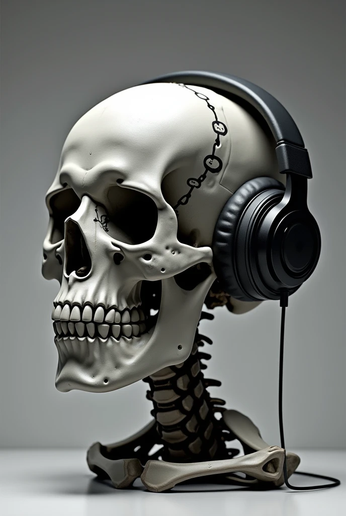 Create an image of a skull with a technical support headset and an internet ont and below the name Proactive FiberX highlighted in easy to read black and green colors
