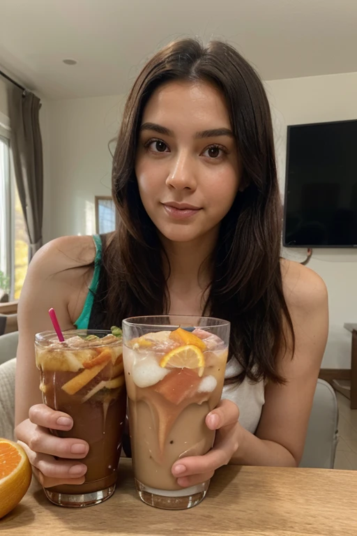 jenna_ortega she eating banana with milk