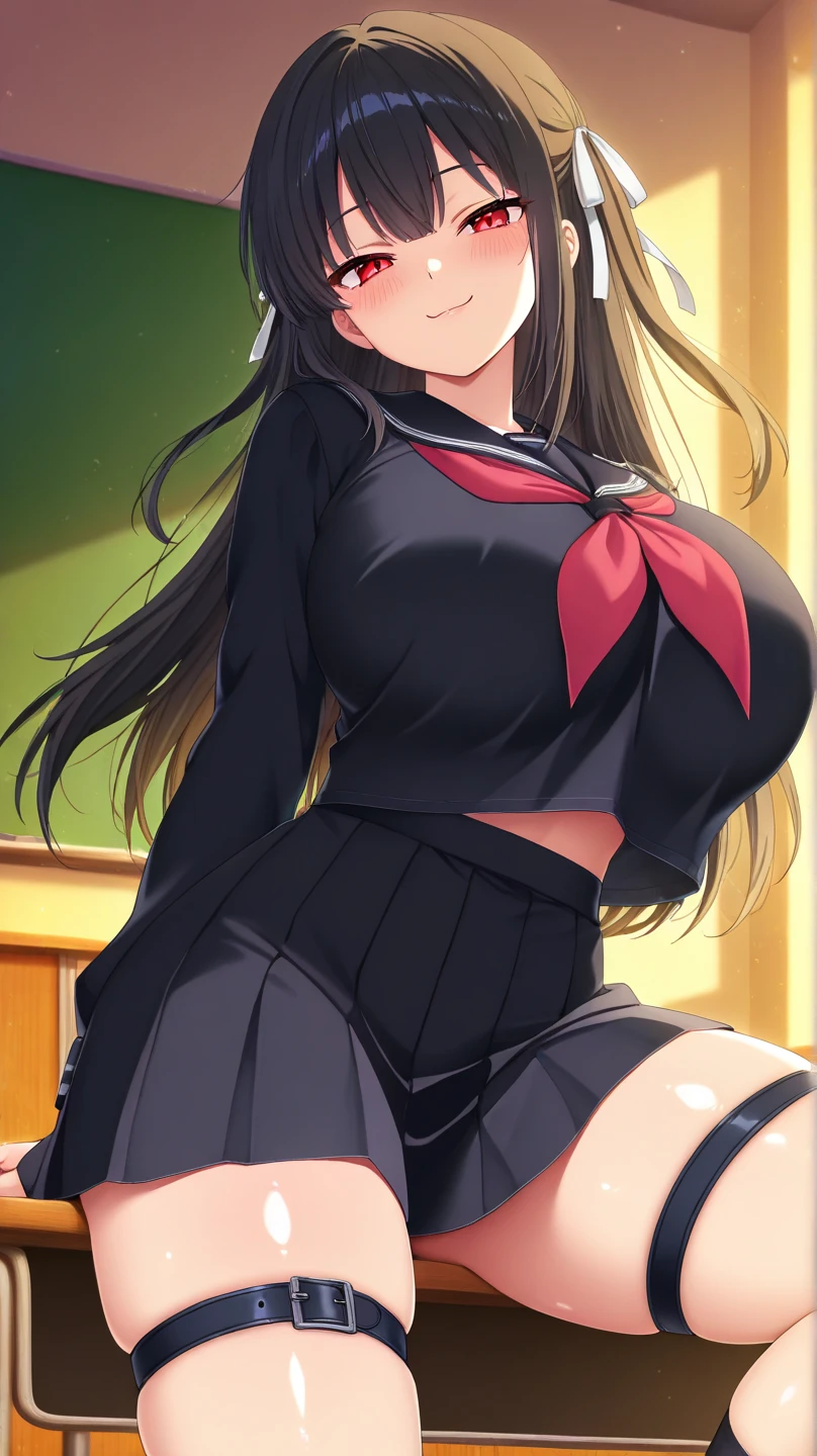 Big high school girl,gigantic cleavage breasts,untied long black hair,Long black hair,twisted eyes,upper legs,style of anime,beautiful anime school girl,hyper realistic schoolgirl,hyper realistic schoolgirl,mesmerizing anime girl,Realistic schoolgirl,big boobs emphasized,Naughty Anime Style,naughty thighs,naughty thighs, Smooth anime CG art,surreal school girl,seductive anime girls,Realistic schoolgirl,Smooth anime CG art,animemanga girl,beautiful anime school girl,Beautiful anime girls,beautiful alluring anime girl,ecchi anime style,photorealistic rendering of anime girls,