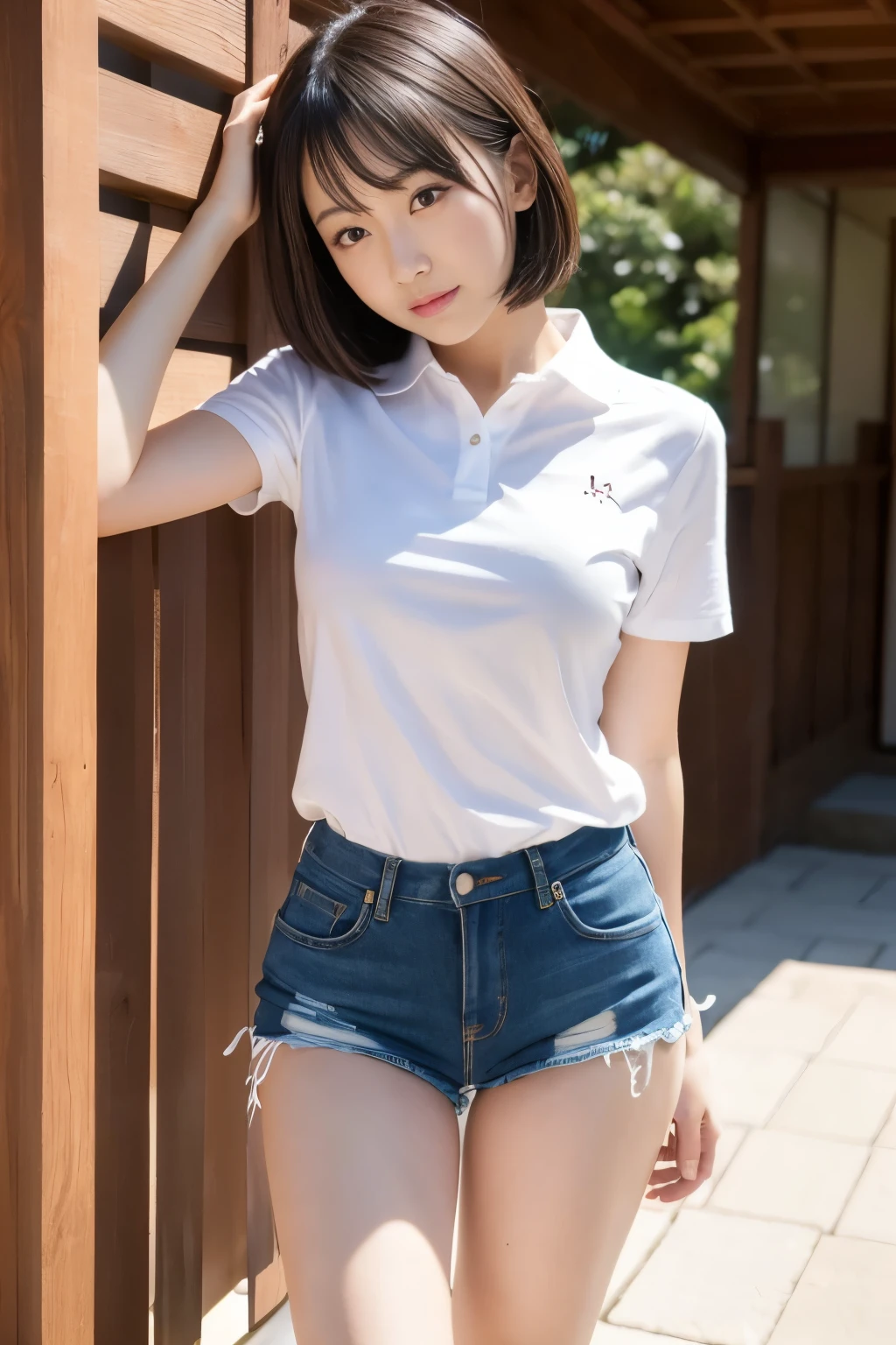 8K,,Brown short hair,Smiling female high school student,Super Beauty(Like the real thing),Sporty summer clothes,Shorts,masterpiece,Flexible physical ability,Put your chest close,Perfect Anatomy,charm,Volume measurement,Body balance,Digital single-lens reflex camera, Soft lighting, Detailed Background, Written boundary depth, Volumetric lighting, Sharp focus, Absurd, Realistic proportions, Excellent anatomy, (Realistic, 超Realistic:1.4), 16K HDR, dawn,A High Resolution,super Realistic 肌,Super beautiful expression,Fantasy art,Character Art,Wind effects:1.9、Cloud Effect:1.2、Full Rendering、Professional quality high resolution、Perfect contrast、Perfect lighting、Perfect composition、Perfect Skin、Perfect Fingers、Perfect breasts、Perfect Hair、Perfect Face、Realistic facial features,super highest quality,Slim figure,Perfect body line,Perfect hand shape,Anatomical body balance,Highly detailed face,Highly detailed eyes,Beautiful Lips,Excellent light particles,Cinema Lighting,Makeup,Ultra-high resolution,Ultra-Realistic Skin,Makeup,Dynamic pose,