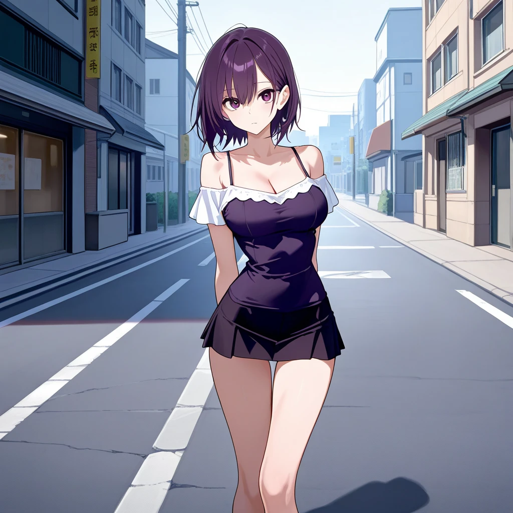 masterpiece, best_quality, 1girl, solo, city, street, open coat, open clothes, bra, underwear,