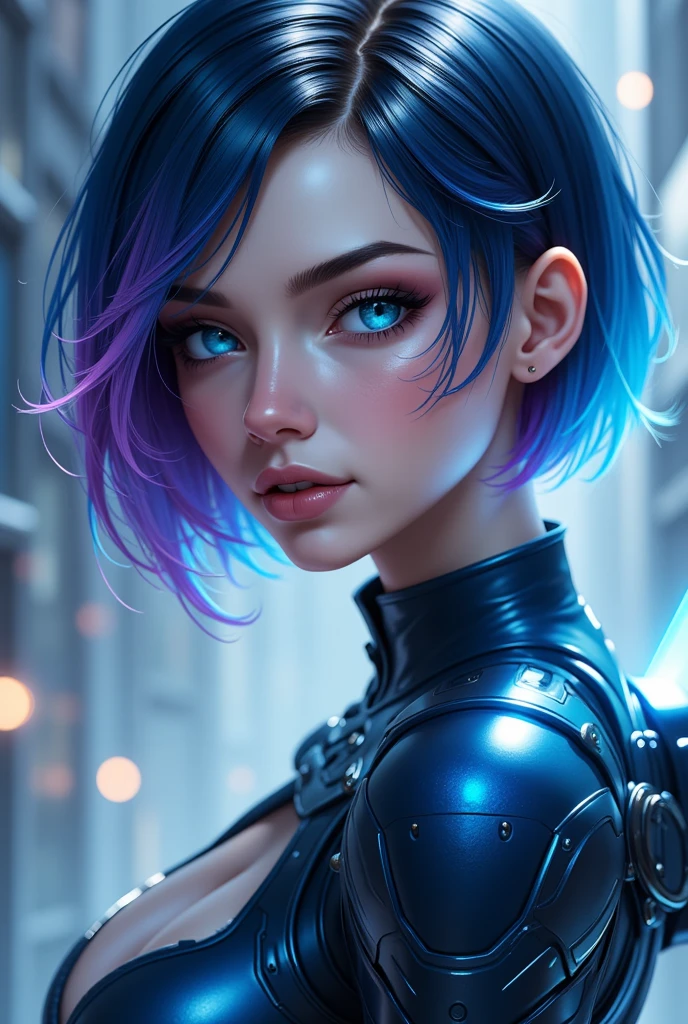 a portrait of mecha female vampire in a dark gothic cyberpunk church, an exotic exquisite beautiful mecha female vampire, dynamic hair color, short hair, dynamic eyes color, intense eyes, glowing eyes, dynamic eyes color, wearing intricate mech armor, delicate mech armor, delicate blood veins in the armor, wearing thigh high heeled boots, dark gothic cyberpunk church background, vibrant, Ultra-high resolution, High Contrast, (masterpiece:1.5), highest quality, Best aesthetics), best details, best quality, highres, 16k, (ultra detailed: 1.5), masterpiece, best quality, (extremely detailed) RAW, (ultra details, Masterpiece, best quality), Dark Art Painting Style