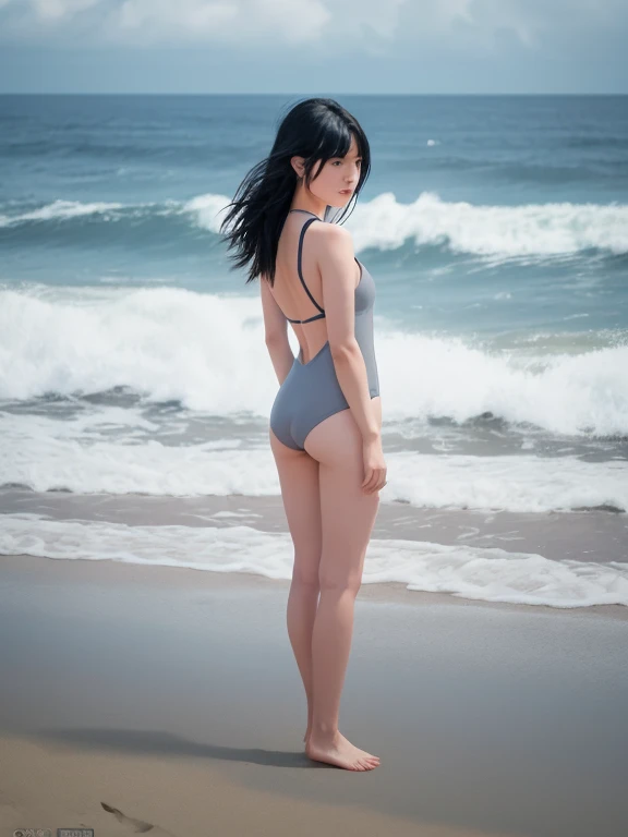 best quality:1.4), (masterpiece:1.4), ultra-high resolution, 8K, CG,1girl, solo, long hair, looking at viewer, smile, open mouth, bangs, blue eyes, hat, bow, ribbon,jewelry, beach,Kneeling on the beach,ass,looking back,back,earrings, outdoors, frills, sky, day, blue sky, side-tie bikini bottom, ocean, hat bow,bow,bikini,sun hat, straw hat,foot,full body, complete foot,((poakl)),shenhe (genshin impact),curtains, 1 girl