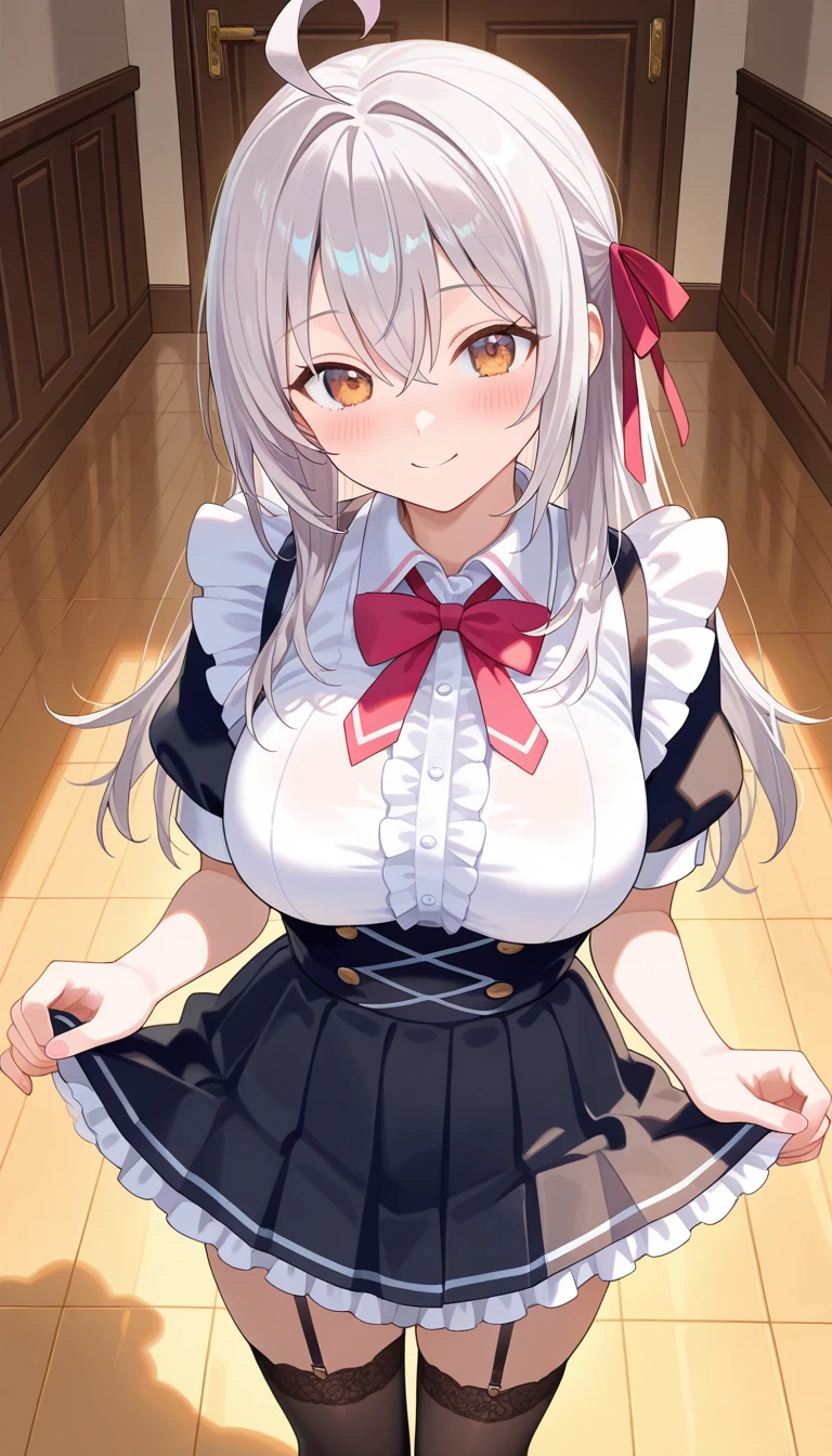 (school uniform:1.2),aimiliya,cleavage, medium breasts,light smile,best quality
