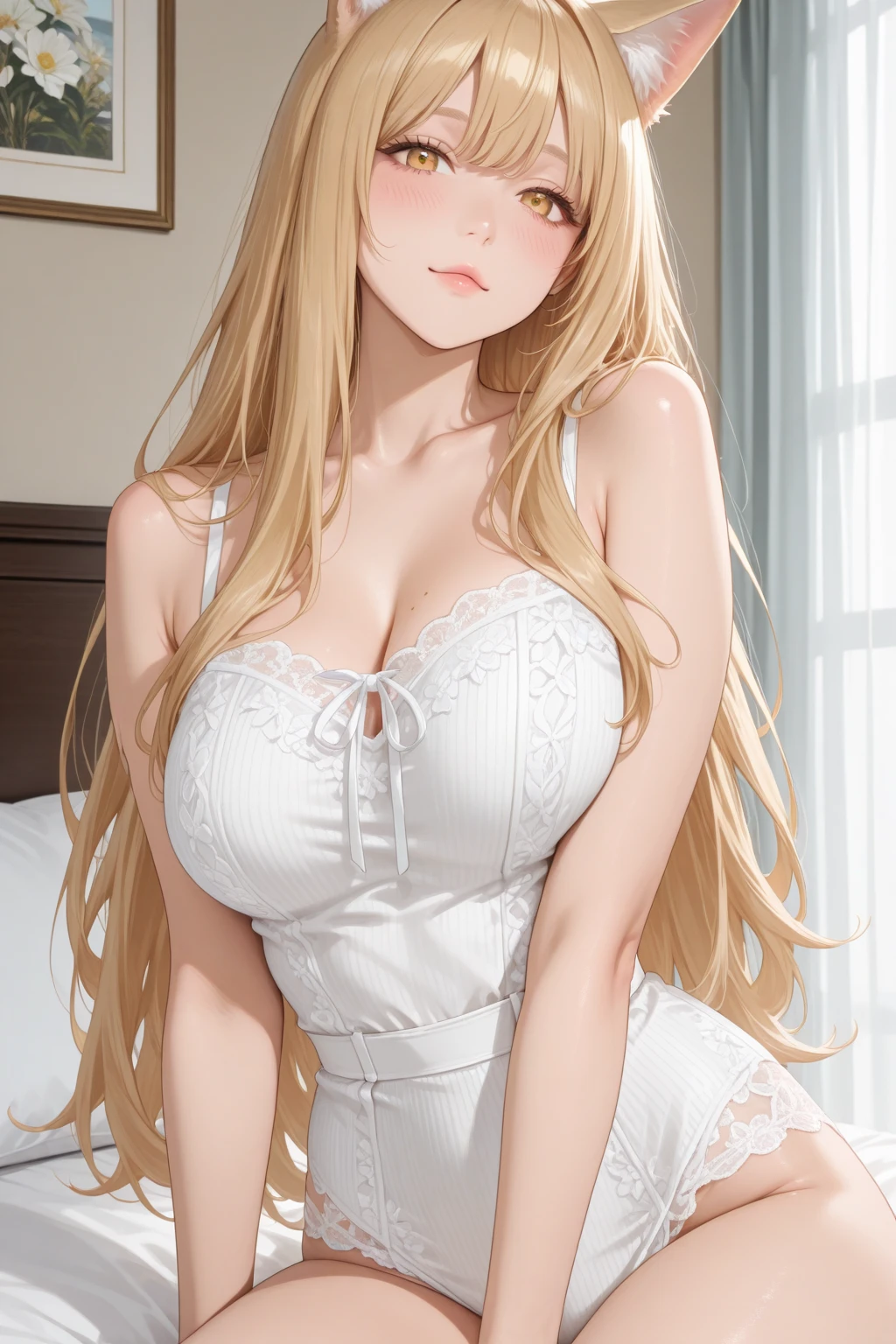 (best quality,4k,8k,highres,masterpiece:1.2),naked,ultra-detailed,(realistic,photorealistic,photo-realistic:1.37),cute young adult woman,beautiful large breasts flowimg smoothly,pretty pink nipples,laying on the bed,spread pussy,beautiful detailed pussy,smiling cutely,beautiful detailed eyes,beautiful detailed lips,longeyelashes,lovely long blonde hair flowing smoothly,silky smooth skin,cozy bed room with soft warm lighting,comfortable fluffy couch,delicate floral pattern on the pillow,gentle pastel color scheme,relaxed and peaceful atmosphere,casual and comfortable clothing,carefully crafted facial features and expressions,tender and joyful mood,filled with warmth and happiness,subtle shadows and highlights enhancing depth and dimension,soft and natural lighting,crisp and clear details,immersive high-resolution image,vivid and vibrant colors,preserved natural texture and fine details,HDR effect showcasing the full dynamic range,bringing every nuance to life,creating a lifelike and stunning portrayal,portraits,photography
