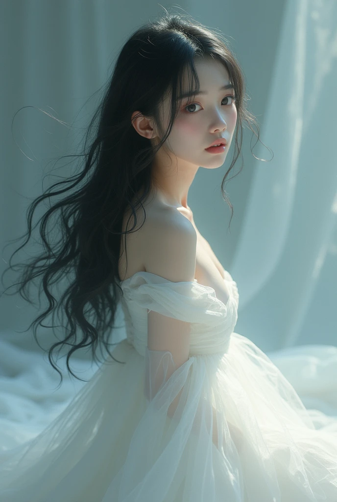 ((Girl standing in front of the wall of an old castle))、Fluorescent color、1 girl、Look to the side、Beautiful Face、Beautiful Eyes、(Off the shoulder:1.2)、Upper Body、Shiny Hair、Glowing Skin、 Reduce glare、Adjusted finger proportions、escrow、ass pov、Dynamic Angle、(((Master Parts)))、(((Highest quality)))、(((Super-detailed))) detailed)、(An illustration)、(detailedな光)、(Very delicate and beautiful)、dramatic_Shadow、Ray_Tracking、reflection、 Ultra-high resolution、((A girl with colorful hair and black hair with mesh))、 Her hair flutters in the wind、(big deep blue eyes)、Black-haired woman、 Sparkling butterfly、Black-haired woman、Points of light around the woman、Magical Aura、Green dot、About Auras Nature、超Magical AuraBlack-haired woman,((Translucent white open shoulder dress:1.3))、(Sleeveless)、((My skirt is flying up in the wind)),((An old European castle looms in the distance)),