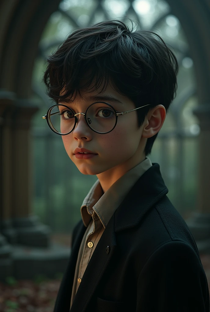 masterpiece, best quality, ultra detail, Depth-Of-Field, ultra high res, sharp focus, photorealistic, RAW photo, (oil painting:1.2),wood house, cinematic light, rim lighting, deep shadow,masterpiece, (harry potter, boy), oil painting style