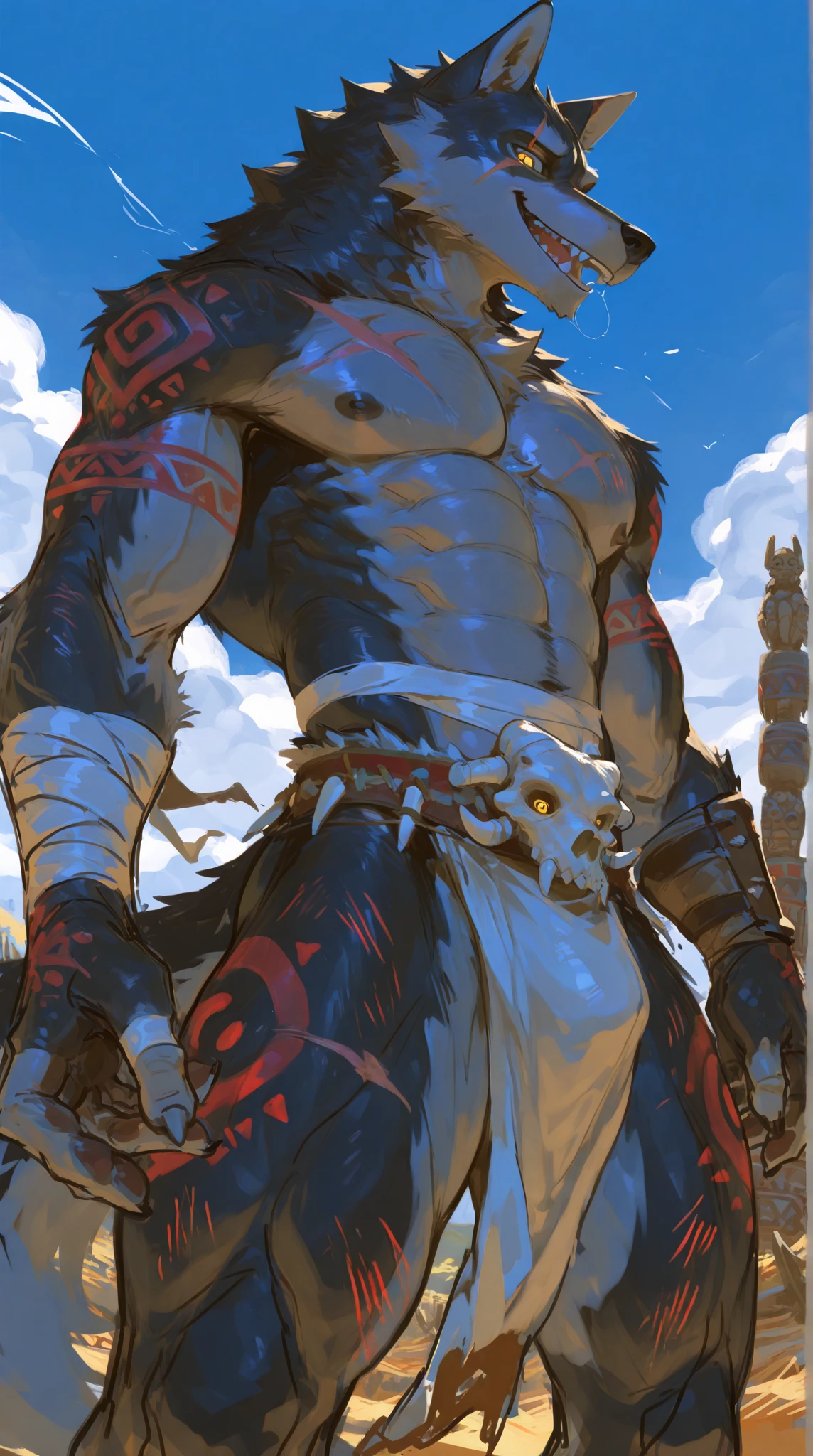 (masterpiece),(highres),(intricate details:1.4),extremely detailed,(illustration:1.2),8k,photorealistic,exquisite,,aged,elder male wolf,muscular,(general:1.7),black fur,manhood,warrior,(black fur:1.3),long hair,long beard,(numerous scars:1.2),(badly damaged:1.7),(bulging crotch:1.8),(homosexual),(a serene face:1.9),(war :1.6),(daddy)