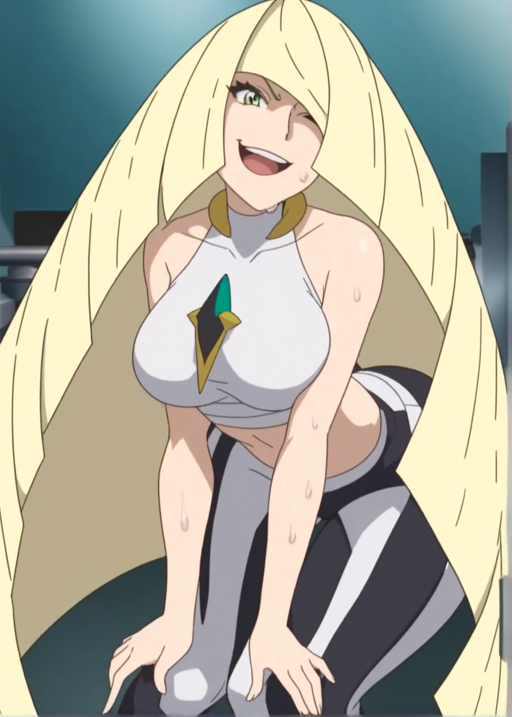 masterpiece,best quality,high res,high quality,8k, masterpiece,highres, team rocket uniform, red letter r, white skirt,white crop top,black thigh-high boots, black elbow gloves,seductive smile, looking down at viewer, hands on hips, cowboy shot, zettai ryouiki,sitting on toilet.spread legs,from below, black panties,anime art style,detailed facial features, highly detailed, 8k, photorealistic, vibrant colors, dramatic lighting, cinematic composition,Mariabell Crois,yellow hair, drill hair, twin drills, (long hair:1.1), very long hair,, hair ornament, orange eyes