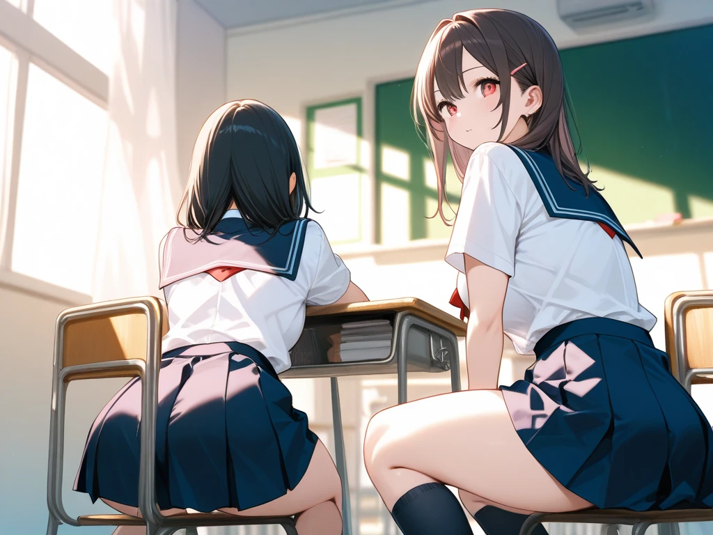 2 dimensions,bit girl, , small, female student, 校服, Superskirt, People who don't wear underwear, lying on the table, Undress, Small under breasts,There is a mole under the neck,Small bottom, Classroom, ssmile, Stas, Volumetriclighting, rays of sunshine, bright,nipple play