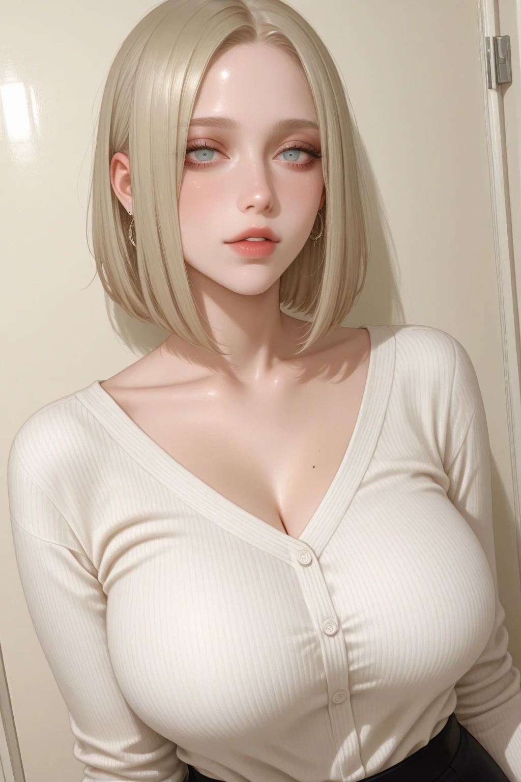 score_9, score_8_up, score_7_up, source_photo, simple dark background, 2.5D, front view,
1girl, cute girl, japanese girl, (blonde_hair:1.4), brown eyes, white turtleneck sweater, (sweater:1.6), long sleeve, black tight microskirt, (erect nipples:1.2), hard nipples, (puffy nipples:1.2), (covered nipples:1.2), pantyhose, standing, arms behind back