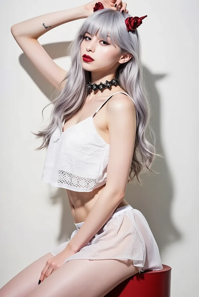 ((daytime、Real Light、beste-Quality、in 8K、A masterpice:1.3))、1人、beautiful a girl:1.4、Abs 2,0、Ass 1.5、Immaculate studio、(Bright long hair、Very small breasts)、White shorts:1.2、off shoulders、hyperdetailed face、Detailed eye、Full body tattoo、Body piercing