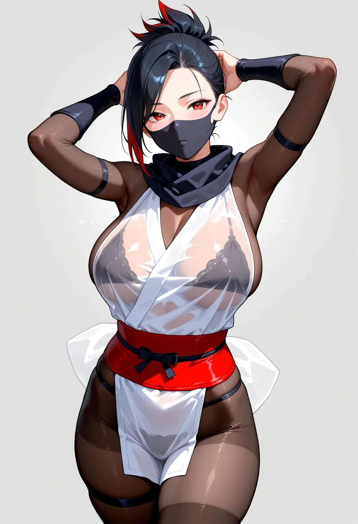 Seven Rhaeyar (Deylta), Ancient Star goddess, Perfect female anatomy (Royalty, Adult Female, 166cm in height, Cool pale skin, slim, slender, 34D breast size, Long Jet Black Hair, Gray Colored Iris , a set of Jet black colored horns with a blue highlight tint on her head), Black Katana with dragon motifs, Black rope accessories and blue rose references. Simple Background, receiving light from the front, Ethereal glow, Japanese inspired,