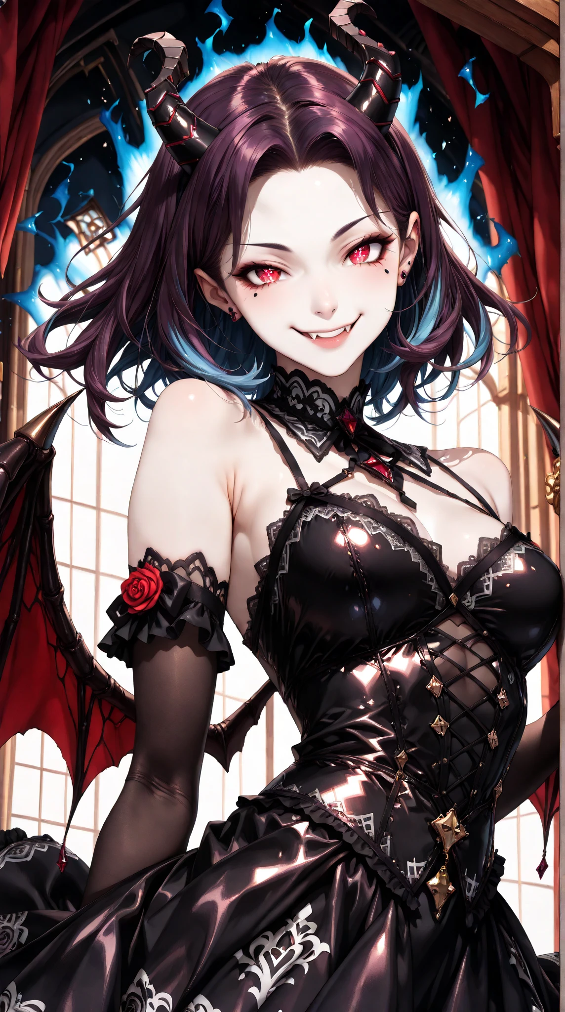 2 devil woman, Two mature and seductive women(detailed description,incredibly absurd,high resolution,8K wallpapers,masterpiece,best quality,depth of area,Anatomically accurate depiction,A face that stands out for its meticulous consideration, eye for detail,perfect body,two lovely hands, Five Perfect Fingers,both legs bent),(succubus), Eyelashes,eye shadow,eyeliner、Mascara,(bright eyes,Cynical look,charming smile,overflowing heart,shiny lips,)night, 어두운night, big bust