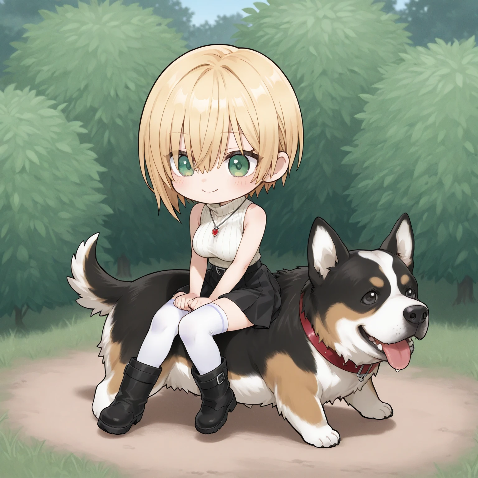 1girl, feminine, on stable floor, background, behind school, outdoors, skirt, blush, blonde hair, (detailed pussy), big butt, nude, flat chest, (sweat), pussy juice, on all fours, (canine penis in pussy), sex, view from side, (dog mounting girl), dog dick, detailed pussy, ((shadow of a dog covering girl)), trees, grass, hot breath, moaning, open mouth, ((motion lines)), thrusting, dimmed lighting, feral dog, animal, (bestiality), on all fours, doggystyle, young girl, girl is about 9 years old, wet tongue, motion lines, top down ass up, girl is blushing, rough sex,
