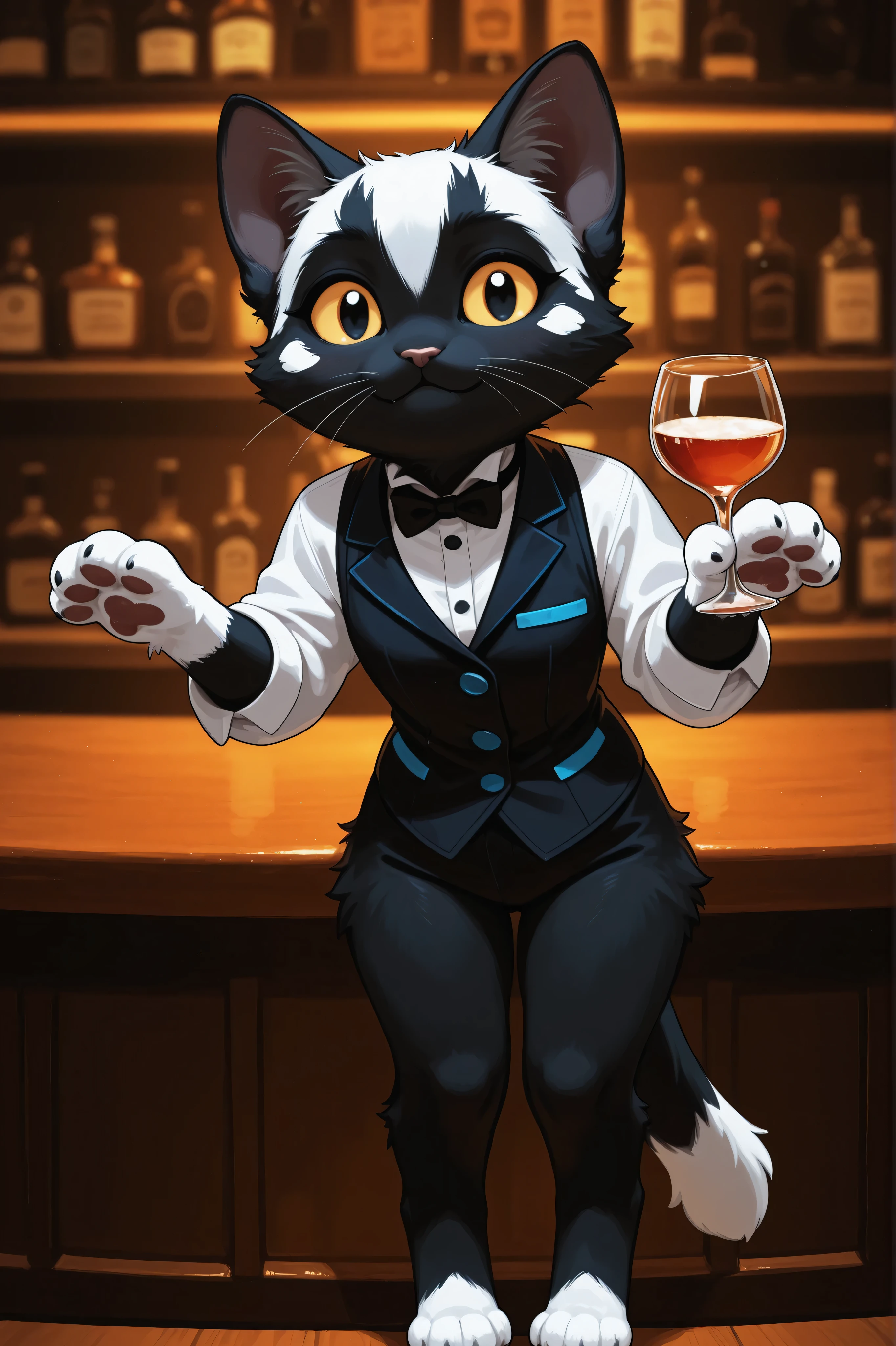 Highest quality, Highest quality, High quality illustrations, masterpiece, Ultra-high resolution, Detailed Background, bartender, bar, Shisha, Absurd, Perfect Anatomy, Performance, Good lighting, Shadows in the movie(kemono, Furry Personification)Dynamic Angle, Rubber suit, ラbarスーツ, latex, Earrings, Bunny Suit, Cat, male