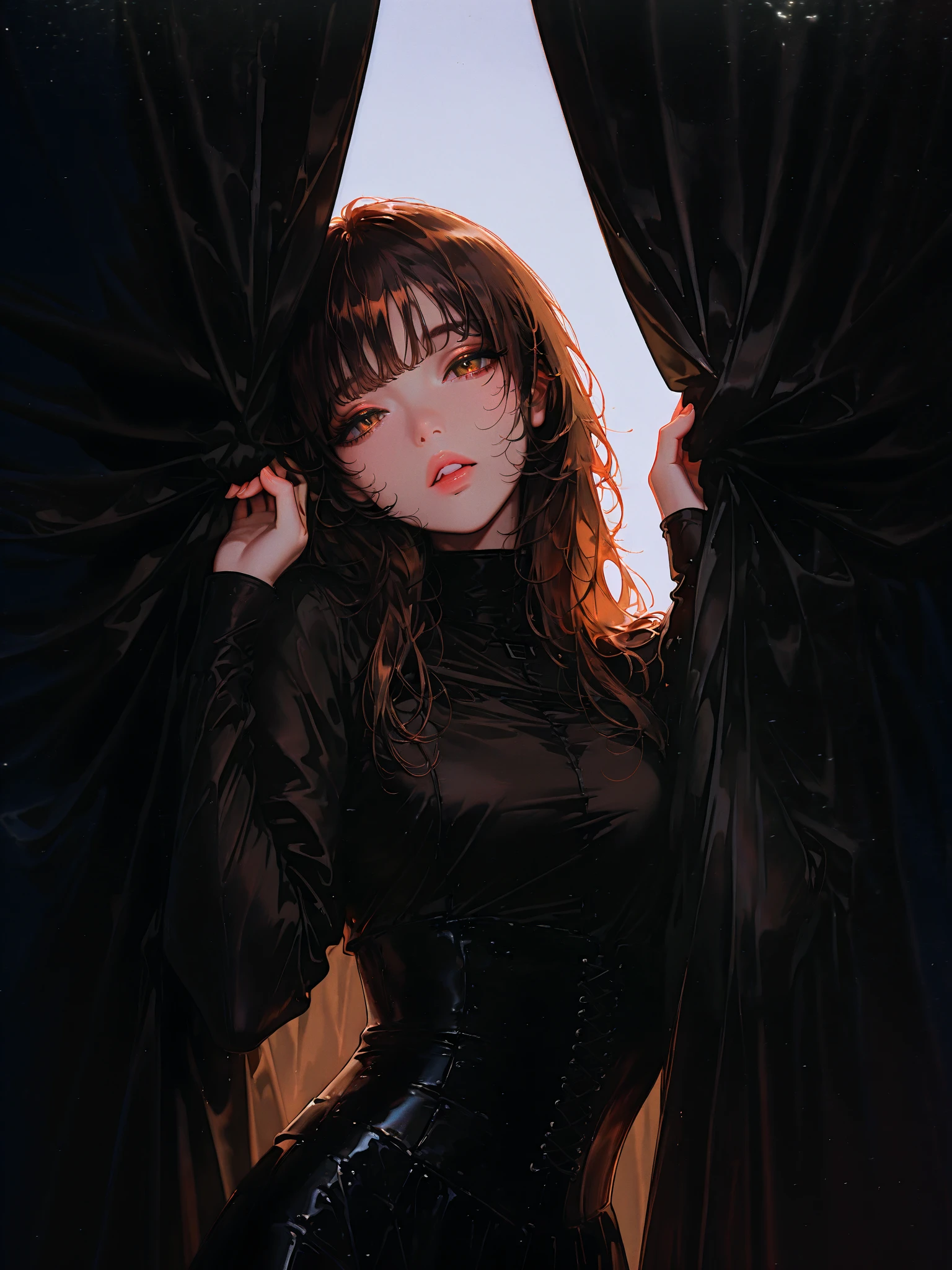 Promt.

young woman,looking at the camera, posing,ulzzang, streaming on twitch, character album cover,black moment,style of bokeh, witch dress, ,moody lighting,appropriate comparison of cold and warm, hair over one eye, bow on head, reality,idol,Beauty,beauty,Holding a crossbow, riding a horse