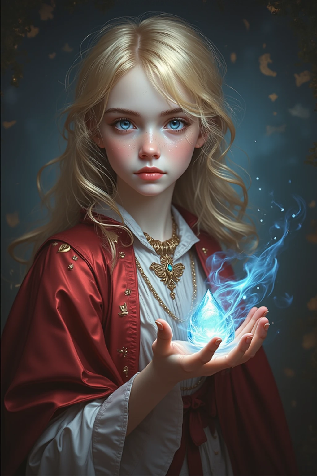 REALISTIC PHOTO, GIRL CHILD 10 YEARS OLD, BLONDE BIG HAIR, holding a green ball in his hands, spell casting mage, he is casting an illumination spell, an arcane mage casting a spell, casting a powerful spell, with powers of black magic, casting spells, casting a protection spell, wiccan, magic, magic magic, sacred flame spell, black magic spells, with black. Magical powers