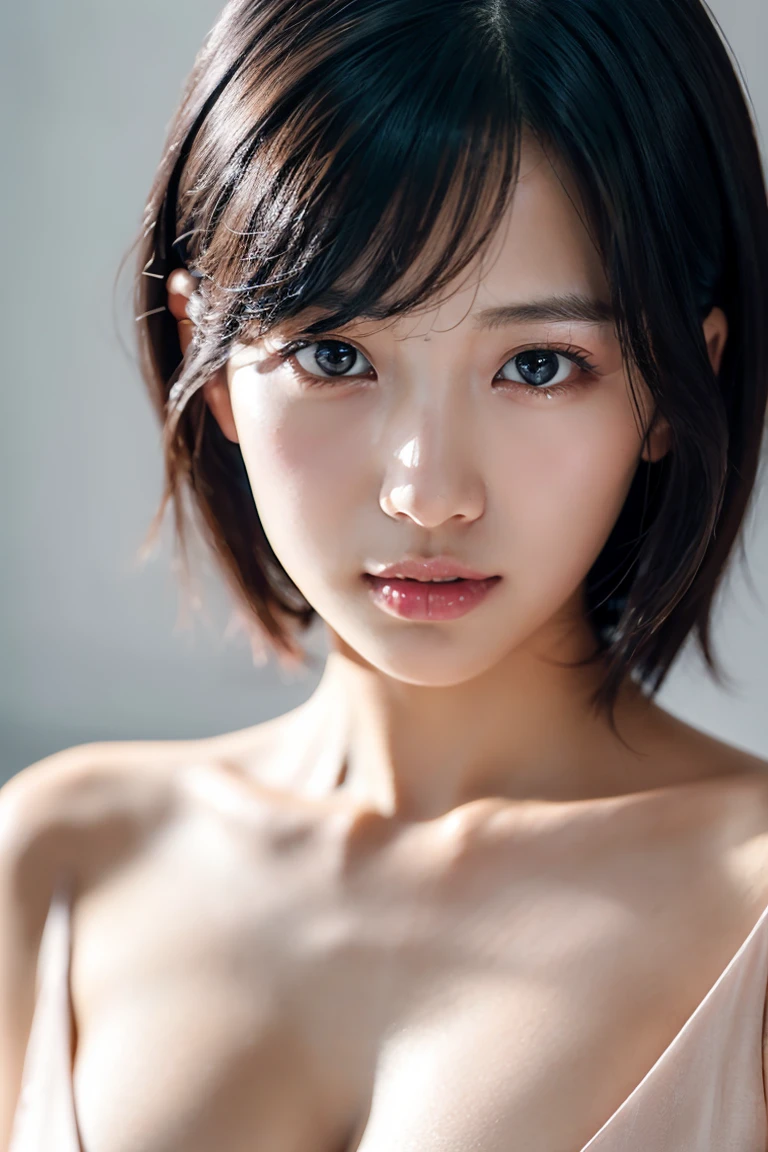 ((top quality, 8k, masterpiece: 1.3)), women (upper body portrait, front, naked towel, slouch, cleavage, inside_sauna: 1.6), inside the sauna room, overhead camera, sharp focus: 1.2, cute woman: 1.4, ((black hair, bob cut)), highly detailed face and skin and hair texture, wet body, wet face, wet hair, detailed eyes, double eyelids, White skin, beautiful delicate nose, cute young Japan woman, 28 years old, with dynamic angles, creating melancholy emotions characterized by calming tones and contrasting mixes of light and shadow, while emphasizing the subject's hair, eyes, mouth and action, it is a composition pleasing to the eye and suggestive.