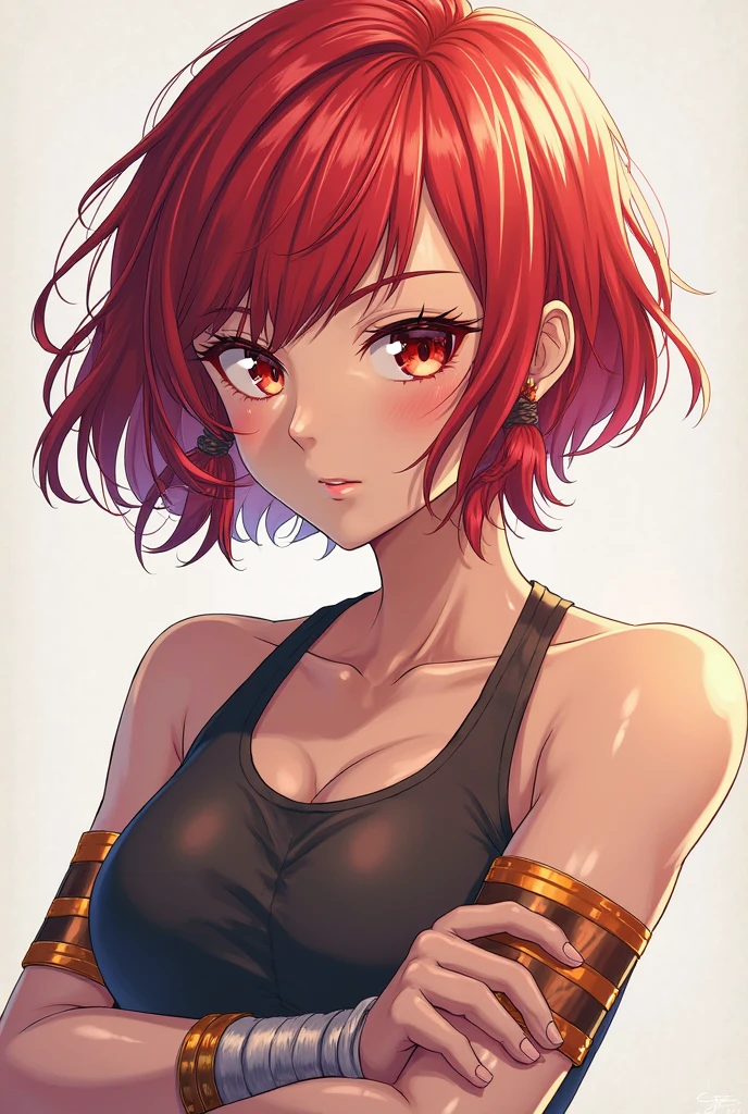 a woman with red hair and tattoos standing in front of a red flower, menina anime atraente, menina anime sedutora, mulher bonita do anime,, menina anime bonita, (menina anime), arte digital estilo anime, mulher anime, retrato estilo anime, menina anime, Yayoi Kasuma, mulher bonita sedutora do anime, menina anime bonita