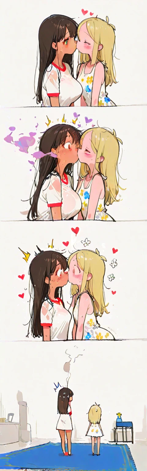 <lora:koreav10-2-000020:0.35>,zumi,blush, multiple_girls, 2girls,tongue, tongue_out, yuri, saliva, kiss, close-up, french_kiss,heart,closed eyes,