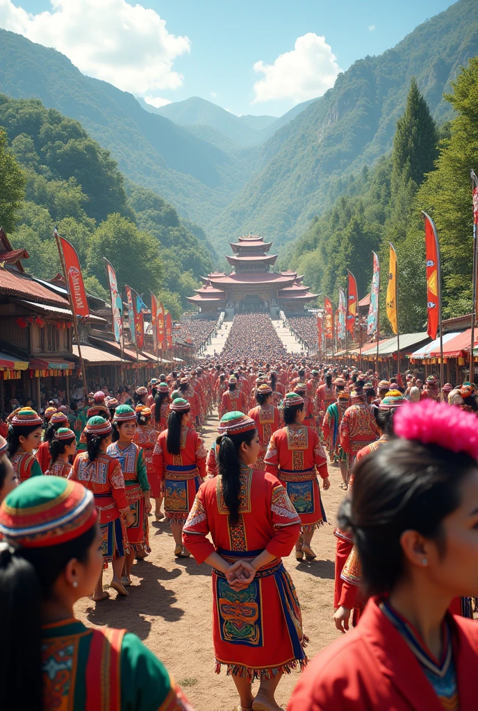 8k, top quality, finish: 1.2), (realistic, photo-realistic: 1.37), highly detailed, (100 girls), This realistic image shows a large group of Khazakstan women wearing colorful traditional Khazakstan hats and wearing traditional Khazakstan bikinis, walking among traditional Khazakstan yurts. The women in this picture are fair-skinned and appear to have different ages and perfect body shapes. The atmosphere of this image looks like a parade or a special event involving many female participants. camera angle from above , breasts, beautiful eye details, (traditional clothing: 1.1), ((sexy)), curvy body, (whole body), standing, sexy,