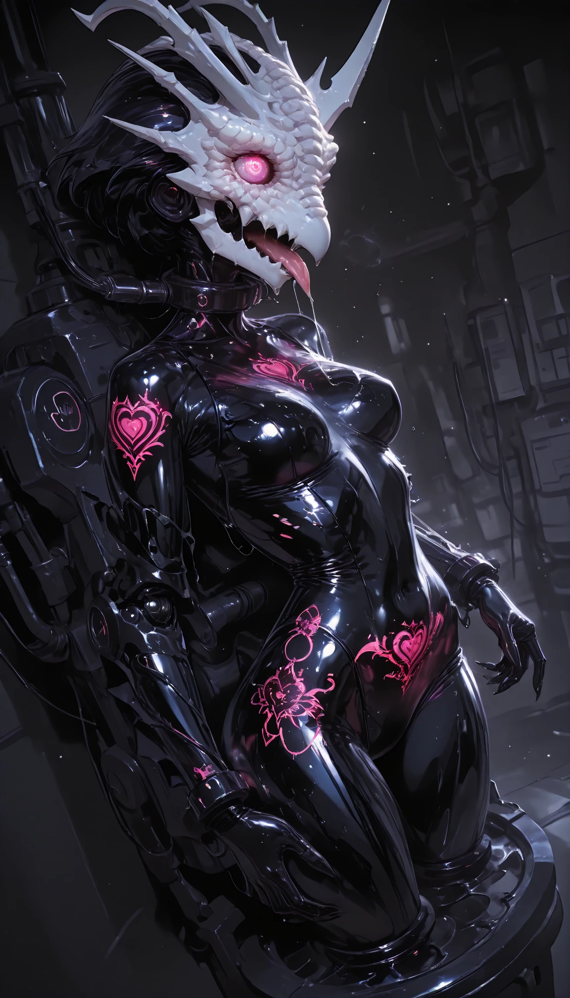 best quality,amazing fine details,highres,all intricate,extra shiny,cockroach girl,oily shiny,monsterification girl, Highlighting,fusion cockroach and lady,eldritch horror,eldritch abomination,cockroach lady,fusion,perfect female proportion,cockroach antennae,extra oily shiny, mahogany colored dark skin,crustacean girl fusion arthropod girl,intelligence loss,cockroach fusion girl,Xenomorphs body,Xenomorphs form of creature girl,red eyes,fusion of girl and Xenomorphs,mutated body,detailed,Xenomorphs mutated arm,fusion,ultra detailed,have thick mutated tail,(solo), Mantis spawning,code geass,evil smile ,smug face, granblue fantasy,dream like benthos,(((white bodysuit)))