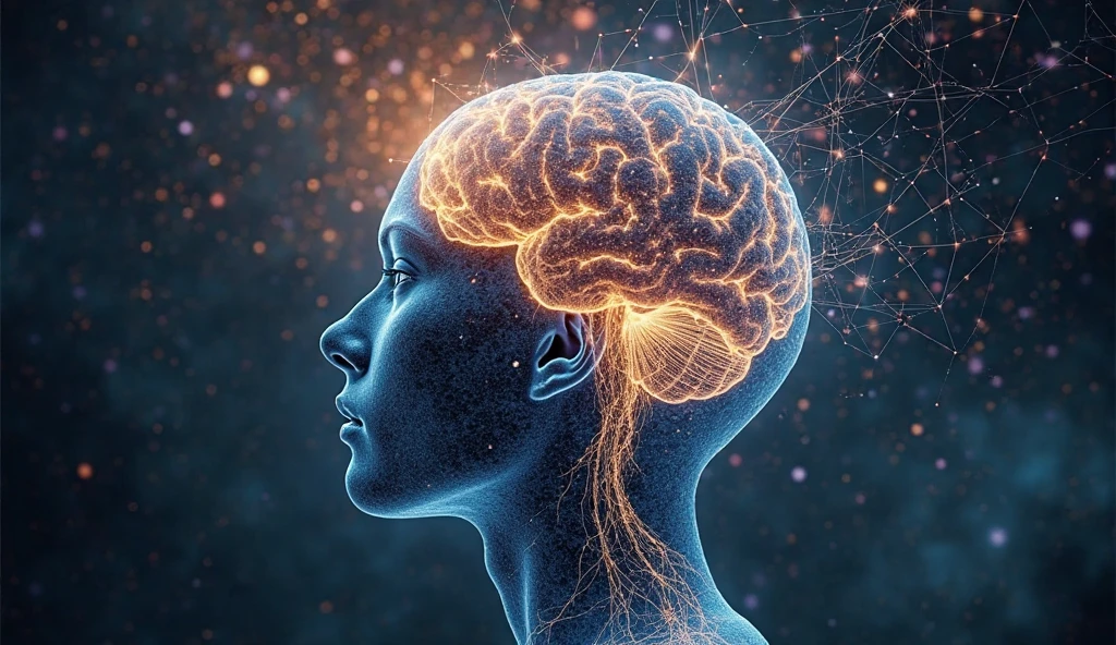 Create an image of a brain with electrical circuits and the acronym AI