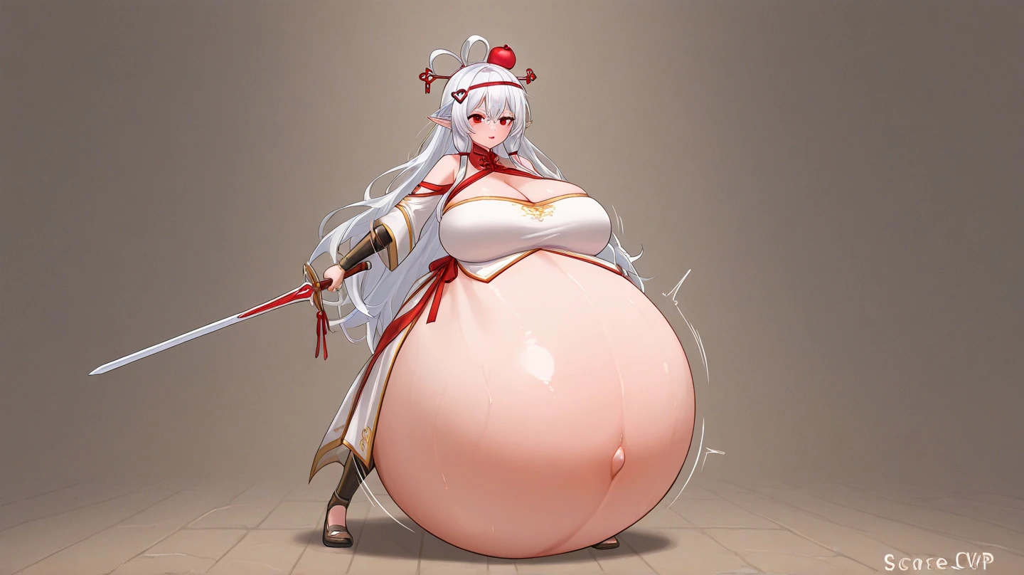 (masterpiece, best quality:1.2), cowboy shot, solo, 1girl, hi3fuhua, expressionless, looking at viewer, ponytail, hair ornament, china dress, sleeveless dress, single thighhigh, gloves, bare shoulders, beautiful detailed eyes:1.6), extremely detailed face, perfect lighting, extremely detailed CG, Obra maestra, La mejor calidad,heitagirl,1girl, beautiful detailed eyes:1.6), extremely detailed face, perfect lighting, extremely detailed CG, (perfect hands, perfect anatomy), (perfect hands, perfect anatomy), pregnant belly, (pregnant belly:1.5), big belly, huge belly, hyper pregnant, (hyper pregnant:1.6), large belly, vore, (vore:1.3), (barriga perfecta), (big belly:1.5), (pregnant:1.3), (Manos perfectas, Perfect anatomy), (barriga con forma humana), extremely detailed CG, (perfect hands, perfect anatomy),, masterpiece),best quality, close eyes, perfect face, 1girl, embarrassed, XD, happy
