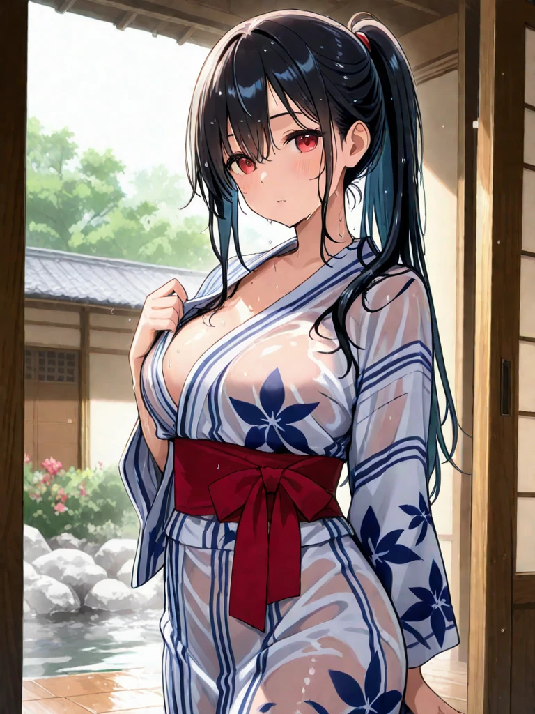 realisticlying、Full body contact looking up from below the ground、My thighs are getting a little thicker too、25 year old girl with accentuated thighs、White yukata、Enlargement of breasts and emphasis on cleavage、Various sexy pose smiles、japanese rural town、Emphasis on chest contour shading