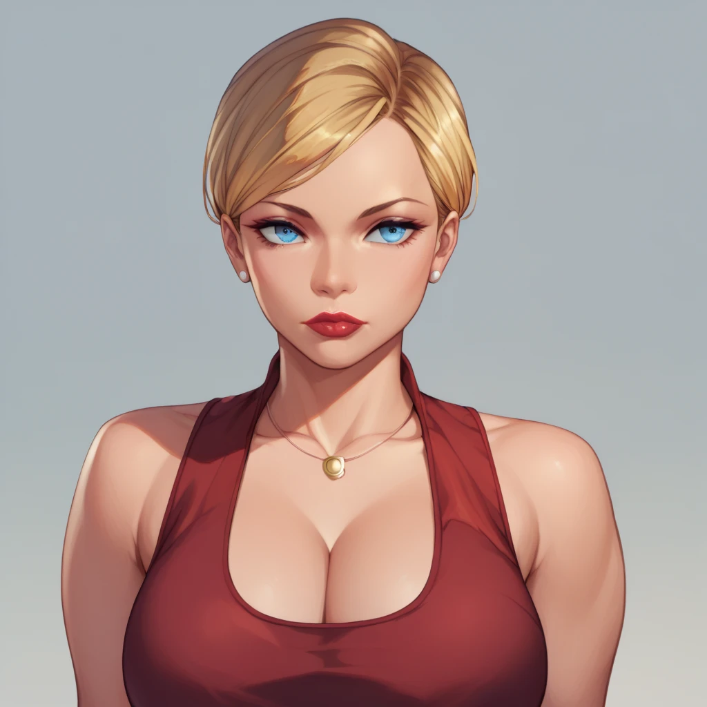 <lora:Penny:0.6>,penny,1girl,solo,blonde hair,blonde twintails,blonde blunt bangs,short blonde twintails BREAK [SEP],
skimpy red shirt,short sleeves, midriff, navel BREAK [SEP],
green short shorts BREAK [SEP],
(revealed cleavage,exposed medium breasts,navel,colarbone,covered nipples:1.2) BREAK [SEP],
(ambient lighting:1.1),(ultra realistic,32k,RAW photo:1.1),(high detailed skin:1.1),8k uhd,dslr BREAK [SEP],
high quality,film grain,(shiny glossy translucent clothing:1.1) BREAK [SEP],
full shot,looking at viewer seductively,flirty smile,naughty face,simple background,(insanely detailed,best quality,masterpiece,photorealistic:1.3),