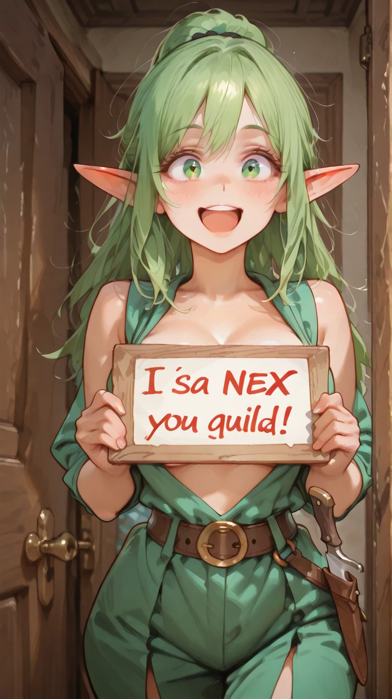 (((link(the legend of the zelda))),((gender bender,yellow hair,blue_eyes,cowboy shot,hair between eyes)),((link(the legend of the zelda) is a milf and lascivious,42 years old,gigantic body:1.5))