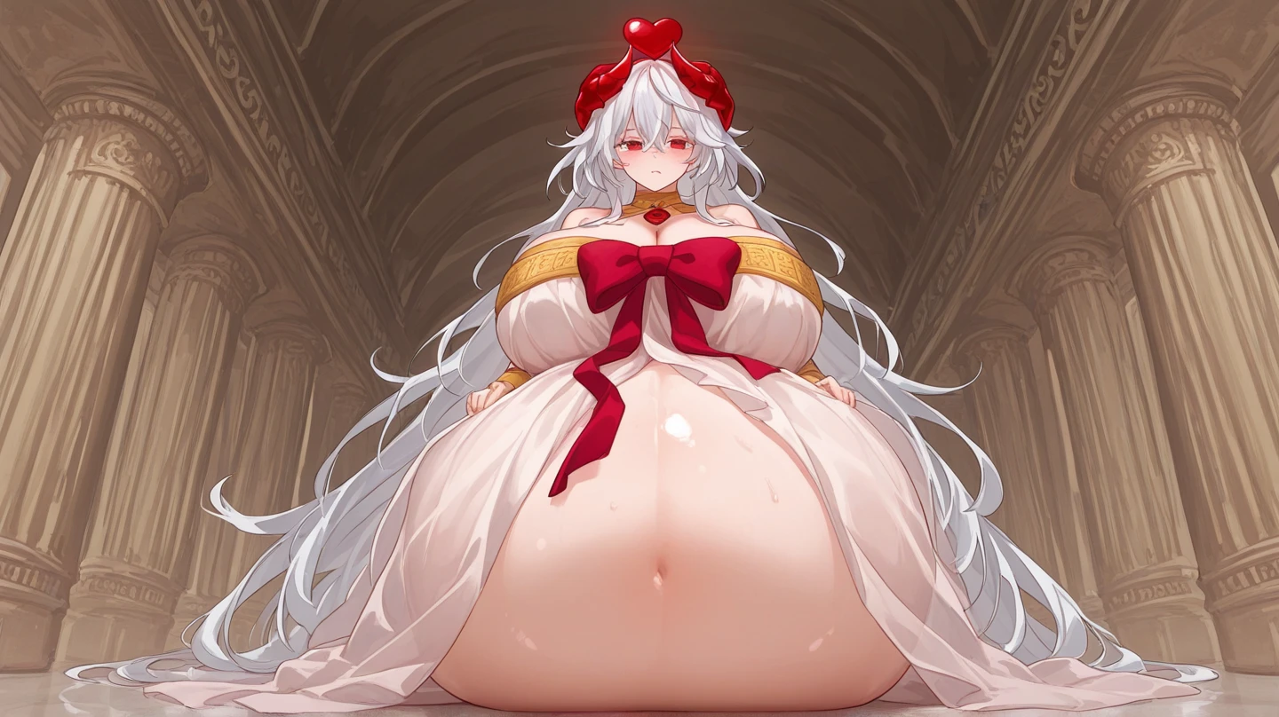 ultra-detailed, extremely detailed,((anime artstyle)),Masterpiece,(Best Quality),(Super Detail),(Very Delicate and Beautiful),((Solo)),(((full body))),full body,((detailed face and eyes)),perfect eyes, rendered eyes,jewel-like beautiful eyes,cry,((embarrassed,blush)),((1 pregnant princess in beautiful embroidery and jeweled gorgeous rococo ballgown with frilled voluminous full length hoop skirt)),(((heavily pregnant))),((Crinoline)),beautiful embroidery and jeweled gorgeous rococo ballgown with frilled voluminous full length hoop skirt,(large amount of straight hair,extremely voluminous Very Long straight Hair,Absolutely Long Straight Hair),sparkly skin,(((very gigantic boobs,skindentation))),Bursting breasts,cleavage,((fantasy castle,outdoors,outside the castle)),long_gloves,extremely gorgeousfull jeweled hair ornament,(bling-bling extremely gorgeousfull jeweled tiara),(luxurious jewelry),full body,beautiful embroidery and jeweled gorgeous rococo ballgown with frilled voluminous full length hoop skirt