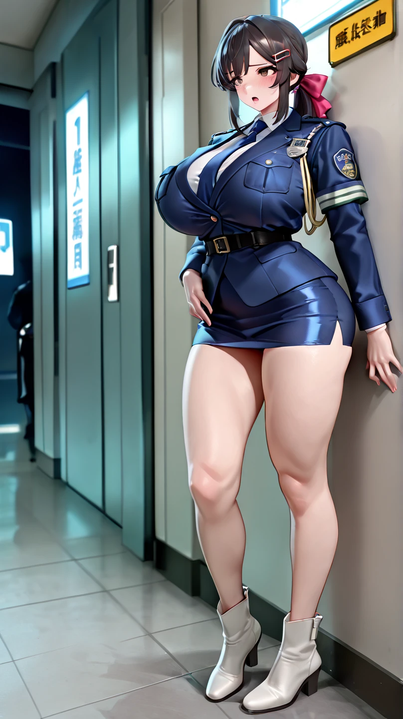 (Best quality, 8k, 32k, Masterpiece, UHD:1.2),Photo of Pretty Japanese woman, ((1 girl)), ((solo)) (medium-short dark brown hair), double eyelid, large breasts, breast cleavage, naked with sexy cabin attendant uniform, sexy tight uniform, short sleeve, short skirt, stockings, high heels, standing in airplane, look at viewer, faint smile, from below , crowd passenger