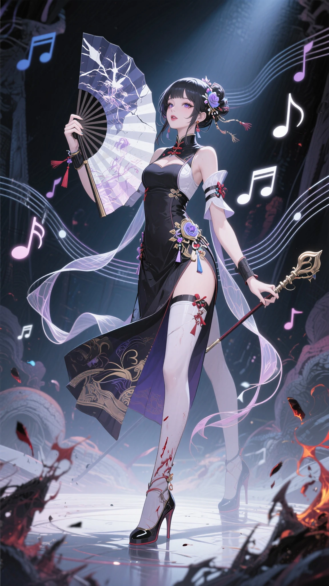 (tmasterpiece:1.2,best qualtiy),动态照明,full bodyesbian,
1girll, 独奏, Fox eye makeup, Body details, Face details, (mediuml breasts), Low ponytail, hair tying, short detailed hair, Glowing skin,
Host costume,holding microphone in hand,This is a host,Behind him is a stage,There is a big screen on the stage