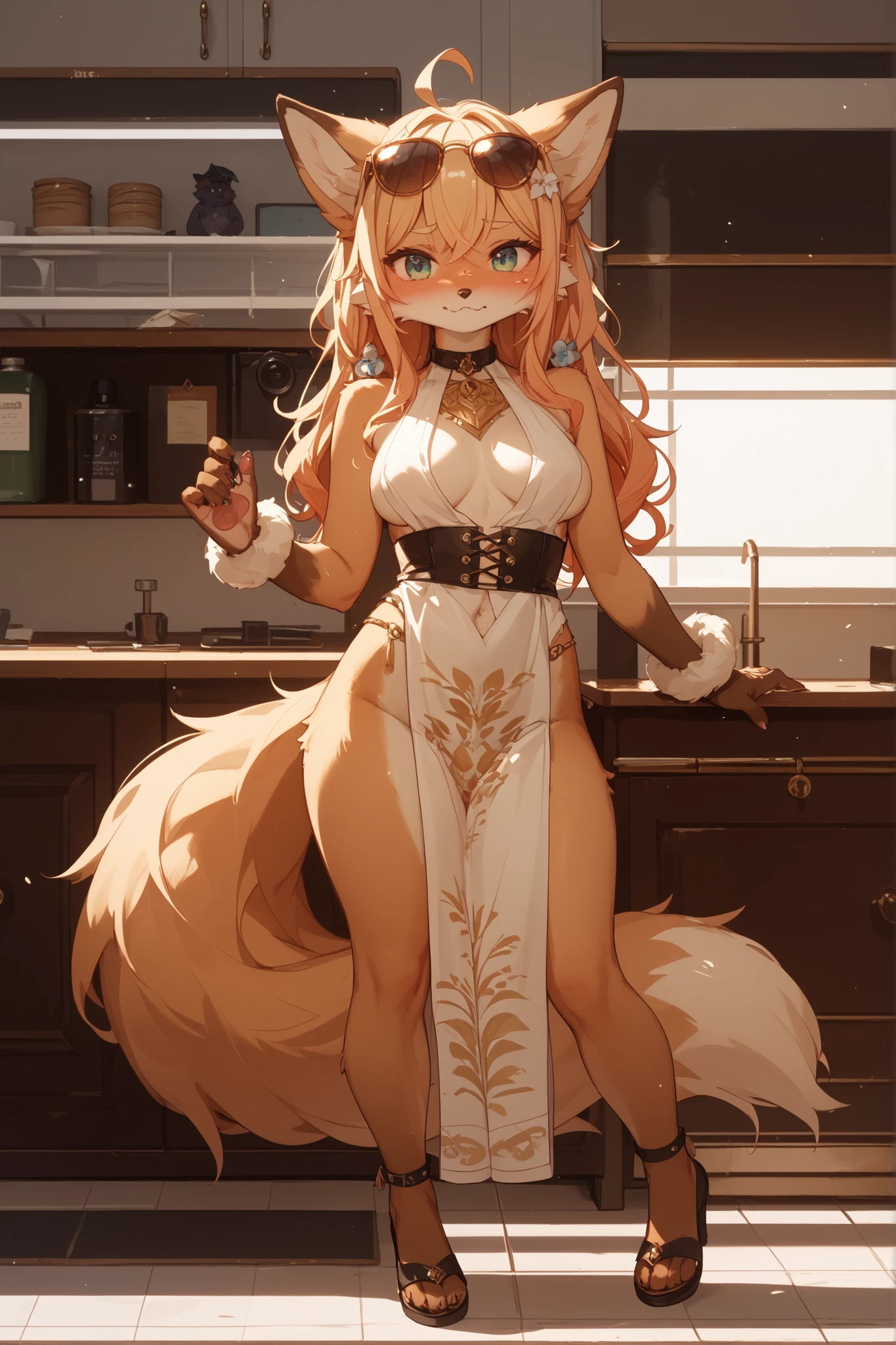 Fox ears、Fox tail、Standing picture、Gamine、Lori、The long-haired、frontage、full body Esbian、white backgrounid、simple background、