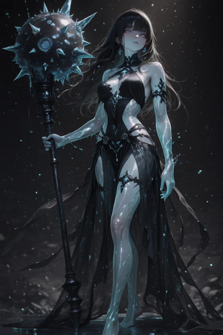 ((realistic, ultra quality, high-definition)), Dark Drow sorceress, 1girl, intricate details, (((full body))) in the underdark